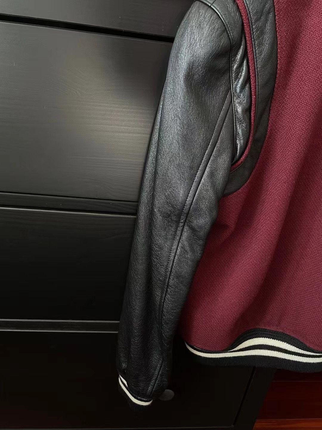 Saint Laurent Paris Saint Laurent Maroon Leather Sleeve Varsity Jacket Size US M / EU 48-50 / 2 - 5 Thumbnail
