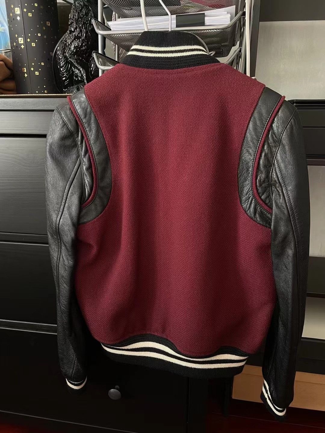 Saint Laurent Paris Saint Laurent Maroon Leather Sleeve Varsity Jacket Size US M / EU 48-50 / 2 - 3 Thumbnail