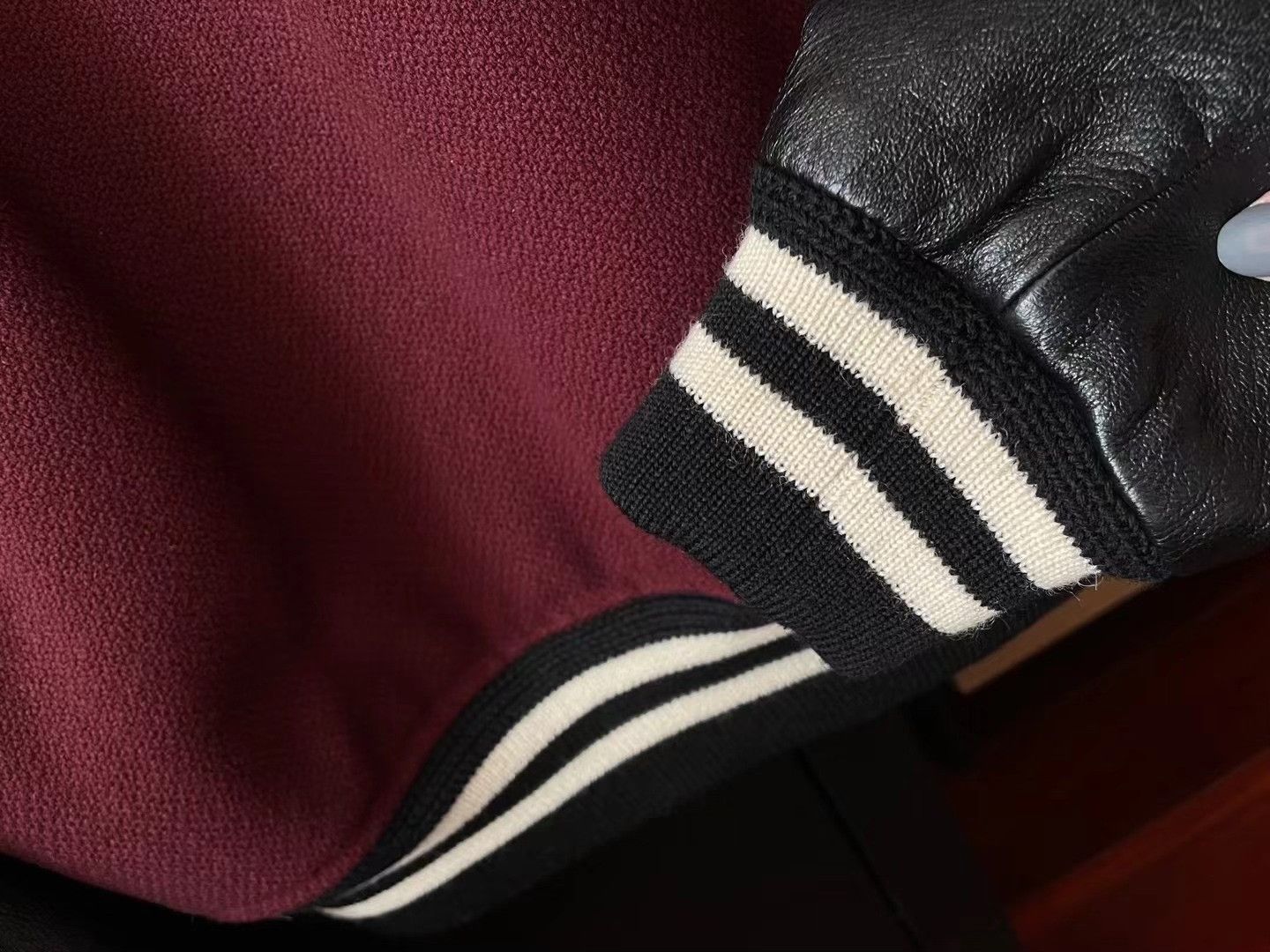 Saint Laurent Paris Saint Laurent Maroon Leather Sleeve Varsity Jacket Size US M / EU 48-50 / 2 - 4 Thumbnail