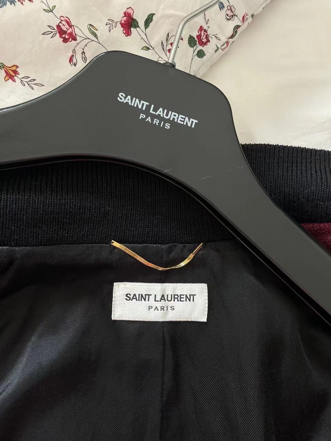 Saint Laurent Paris Saint Laurent Maroon Leather Sleeve Varsity Jacket Size US M / EU 48-50 / 2 - 9 Thumbnail