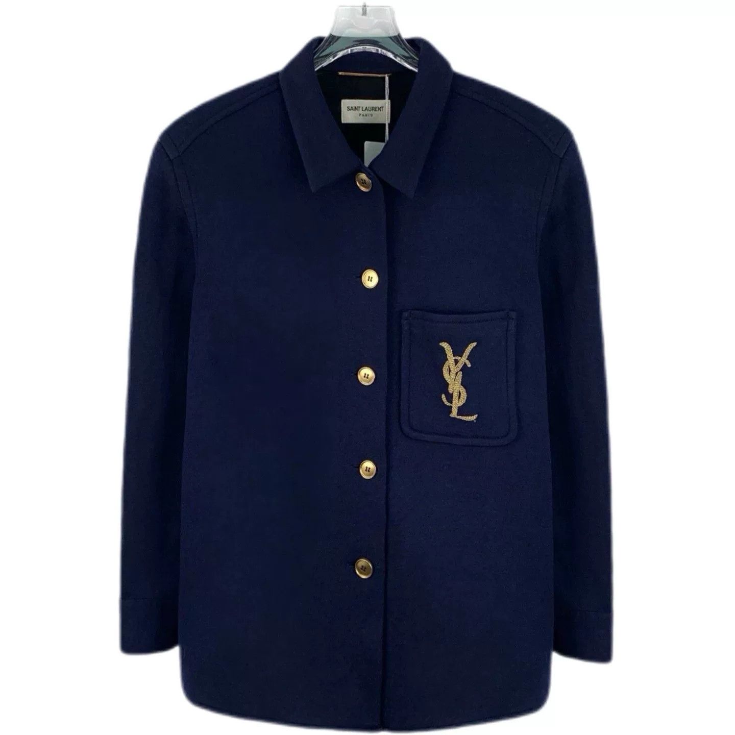 Saint Laurent Paris Saint Laurent Dark Blue Gold Embroidery Coat Size XXS / US 00 / IT 34 - 2 Thumbnail