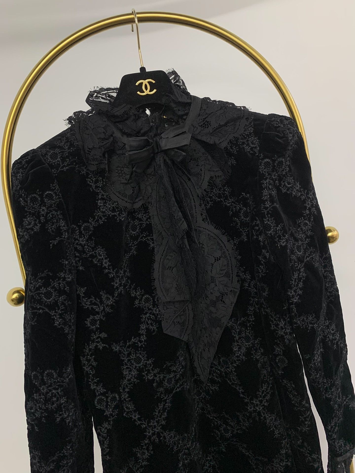 Saint Laurent Paris Saint Laurent Black Velvet Lace Bow Dress Size S / US 4 / IT 40 - 2 Thumbnail