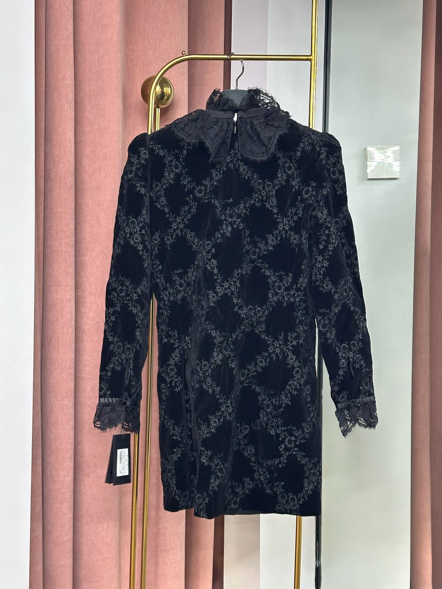 Saint Laurent Black Velvet Lace Dress - stein-coach.com