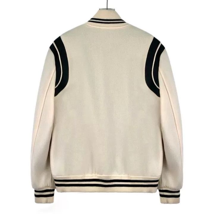 Saint Laurent Paris Yves Saint Laurent Cream Striped Baseball Jacket Size US M / EU 48-50 / 2 - 2 Thumbnail