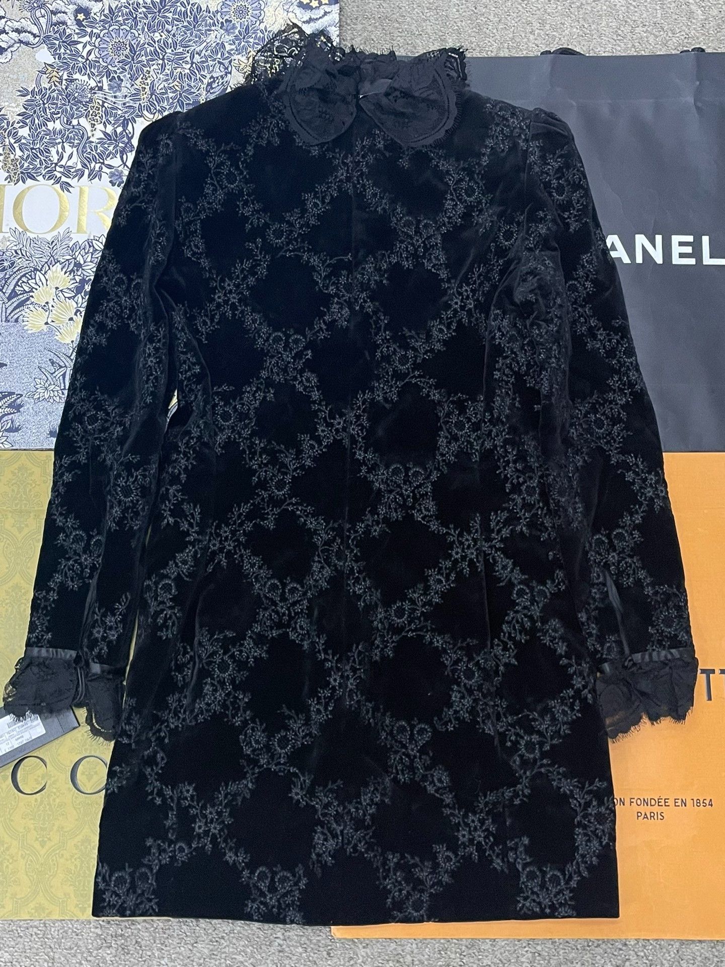 Saint Laurent Paris Saint Laurent Black Velvet Lace Dress Size S / US 4 / IT 40 - 3 Thumbnail