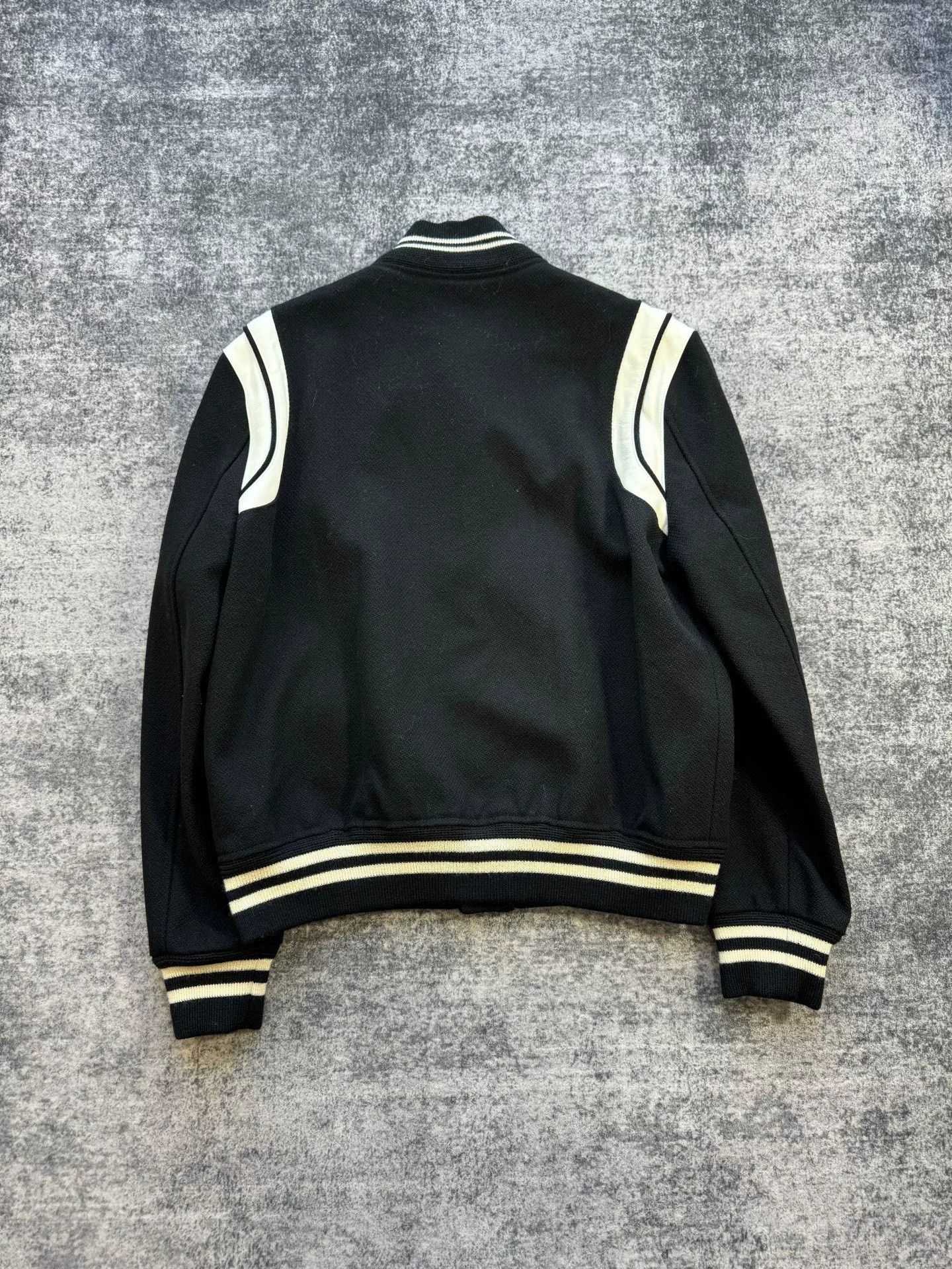 Saint Laurent Paris Saint Laurent Black White Leather Varsity Jacket Size US M / EU 48-50 / 2 - 2 Thumbnail