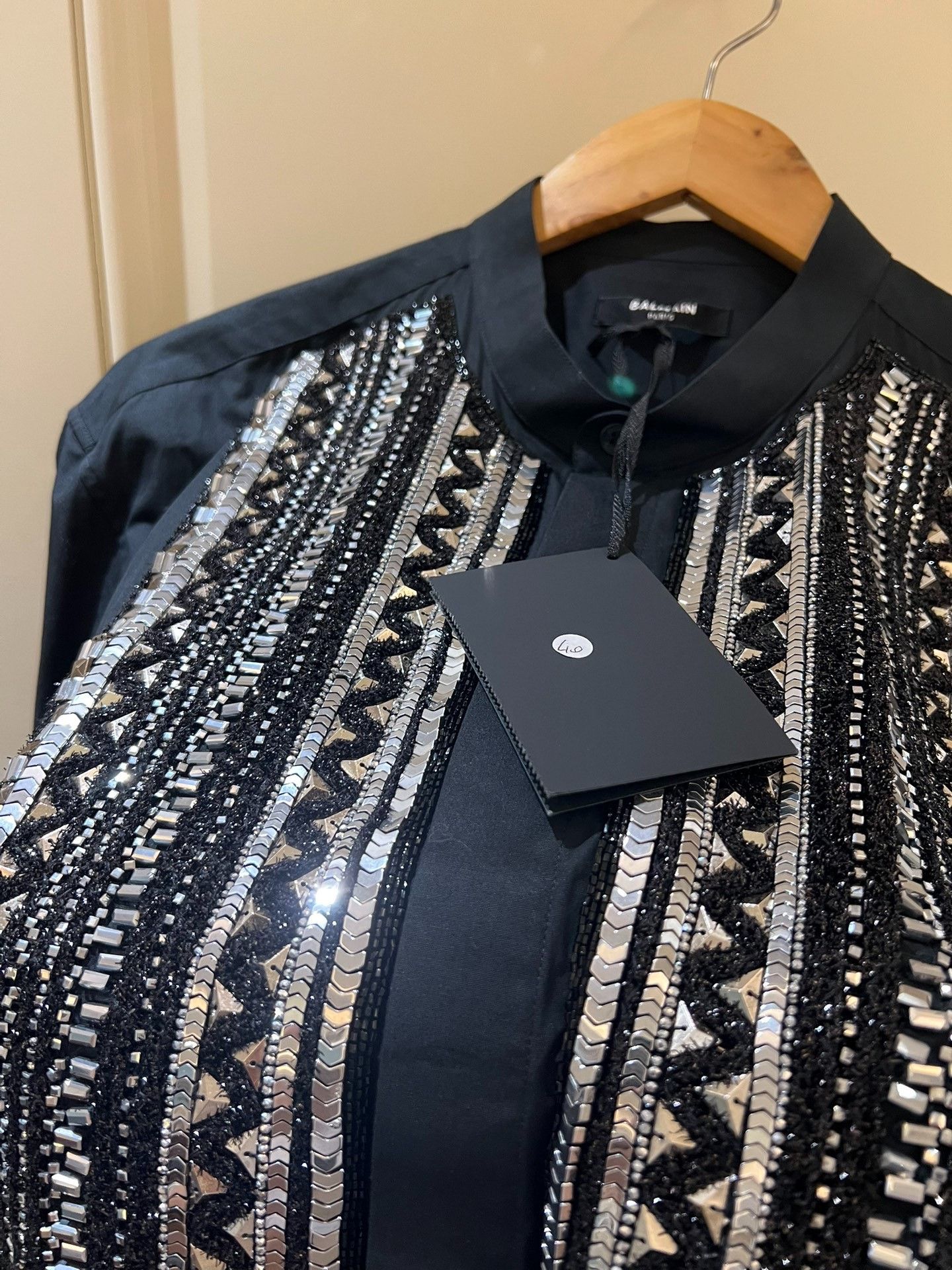 Saint Laurent Paris Balmain Black Silver Sequin Cotton Shirt Size US XXS / EU 40 - 3 Thumbnail