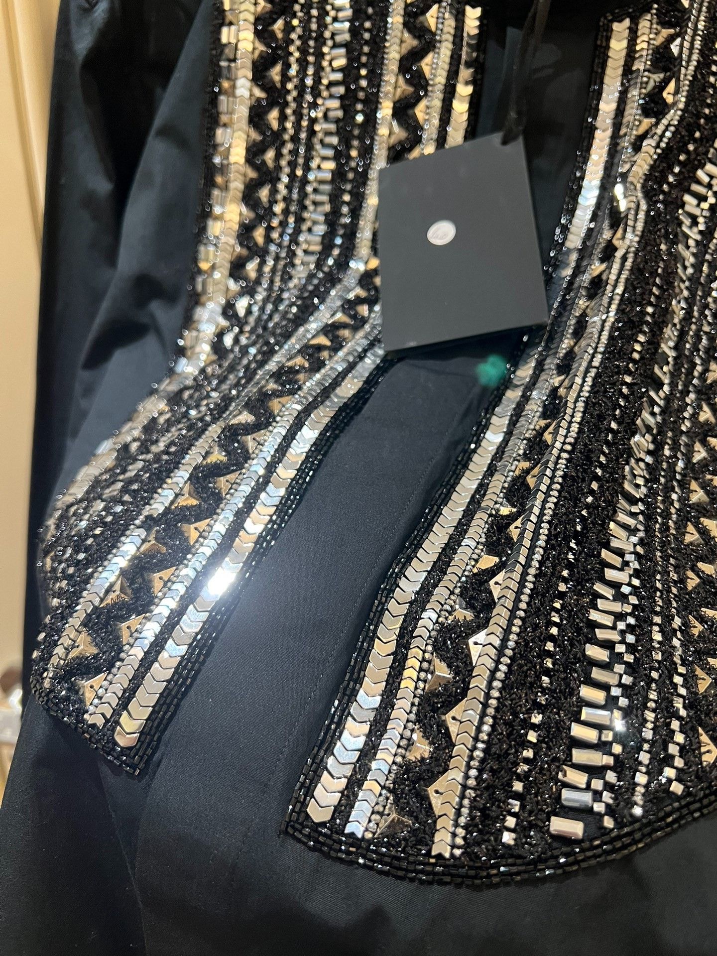 Saint Laurent Paris Balmain Black Silver Sequin Cotton Shirt Size US XXS / EU 40 - 4 Thumbnail