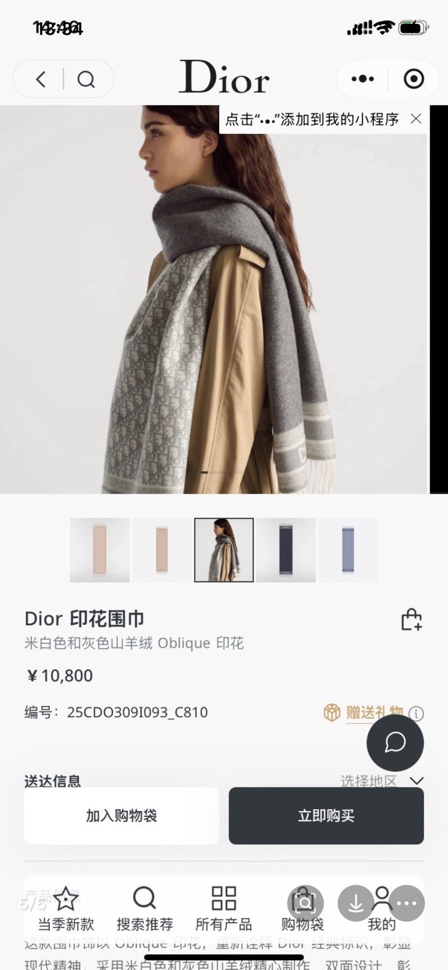 Dior Dior Gray Scarf XS Men Size ONE SIZE - 4 Thumbnail