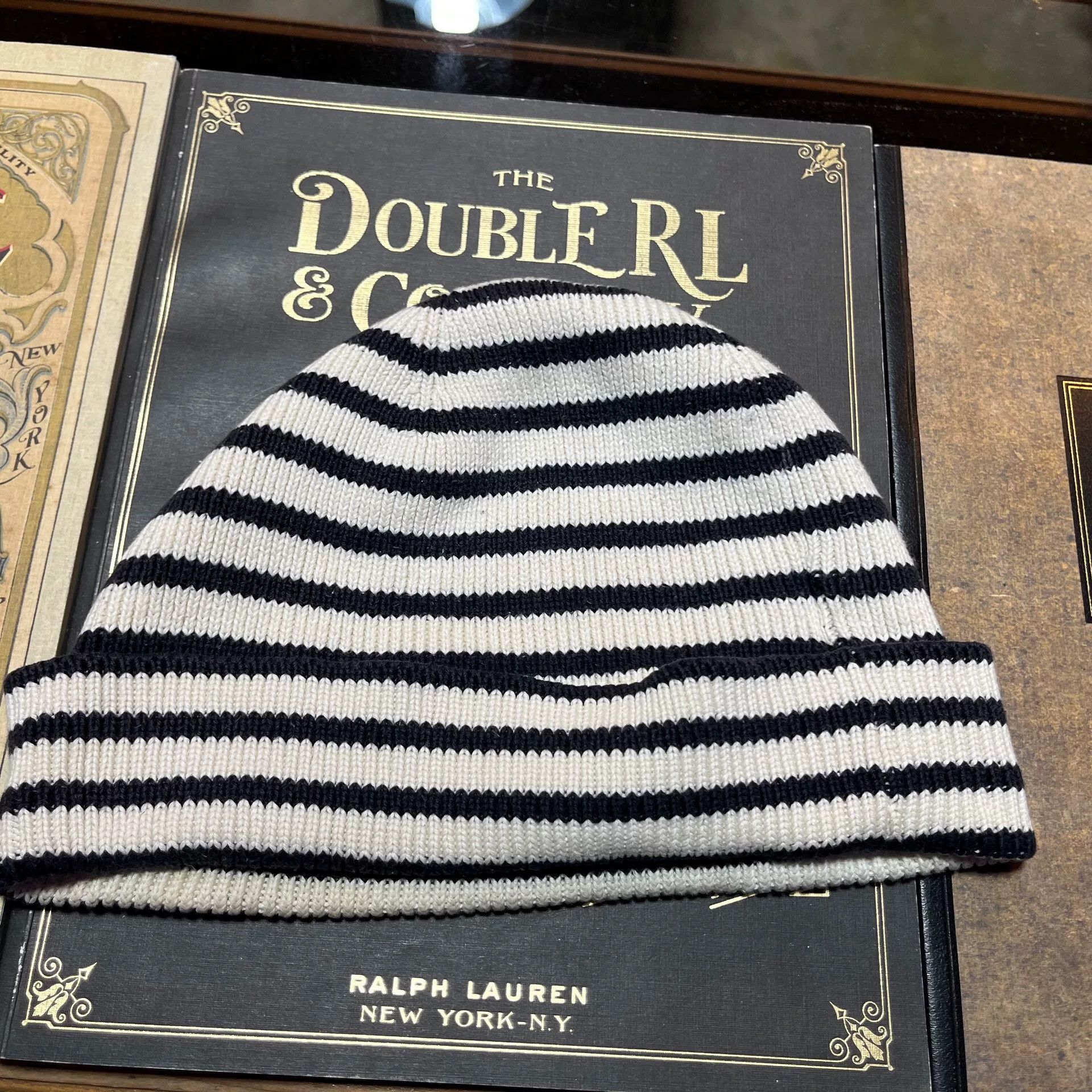 RRL Ralph Lauren RRL Black White Striped Beanie Size ONE SIZE - 2 Thumbnail