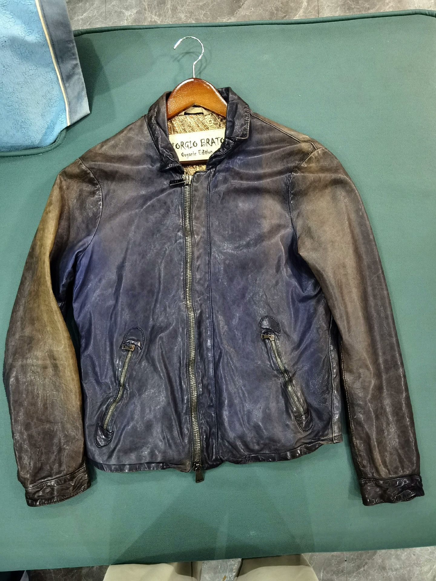 Giorgio Brato Giorgio Brato Vintage Blue Yellow Leather Jacket Size US S / EU 44-46 / 1 - 2 Thumbnail