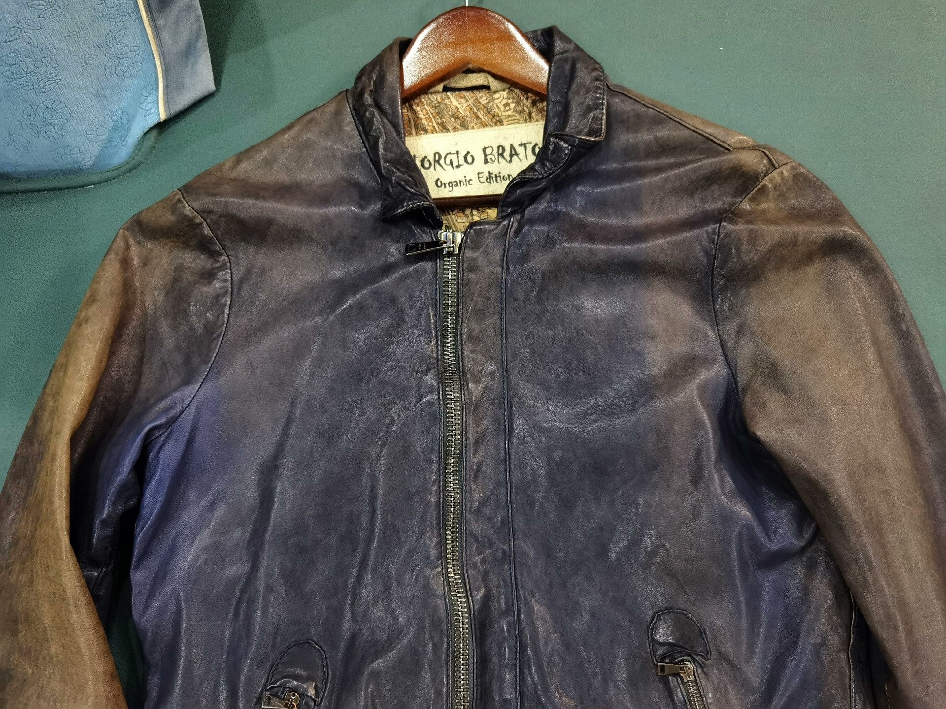 Giorgio Brato Giorgio Brato Vintage Blue Yellow Leather Jacket Size US S / EU 44-46 / 1 - 3 Thumbnail
