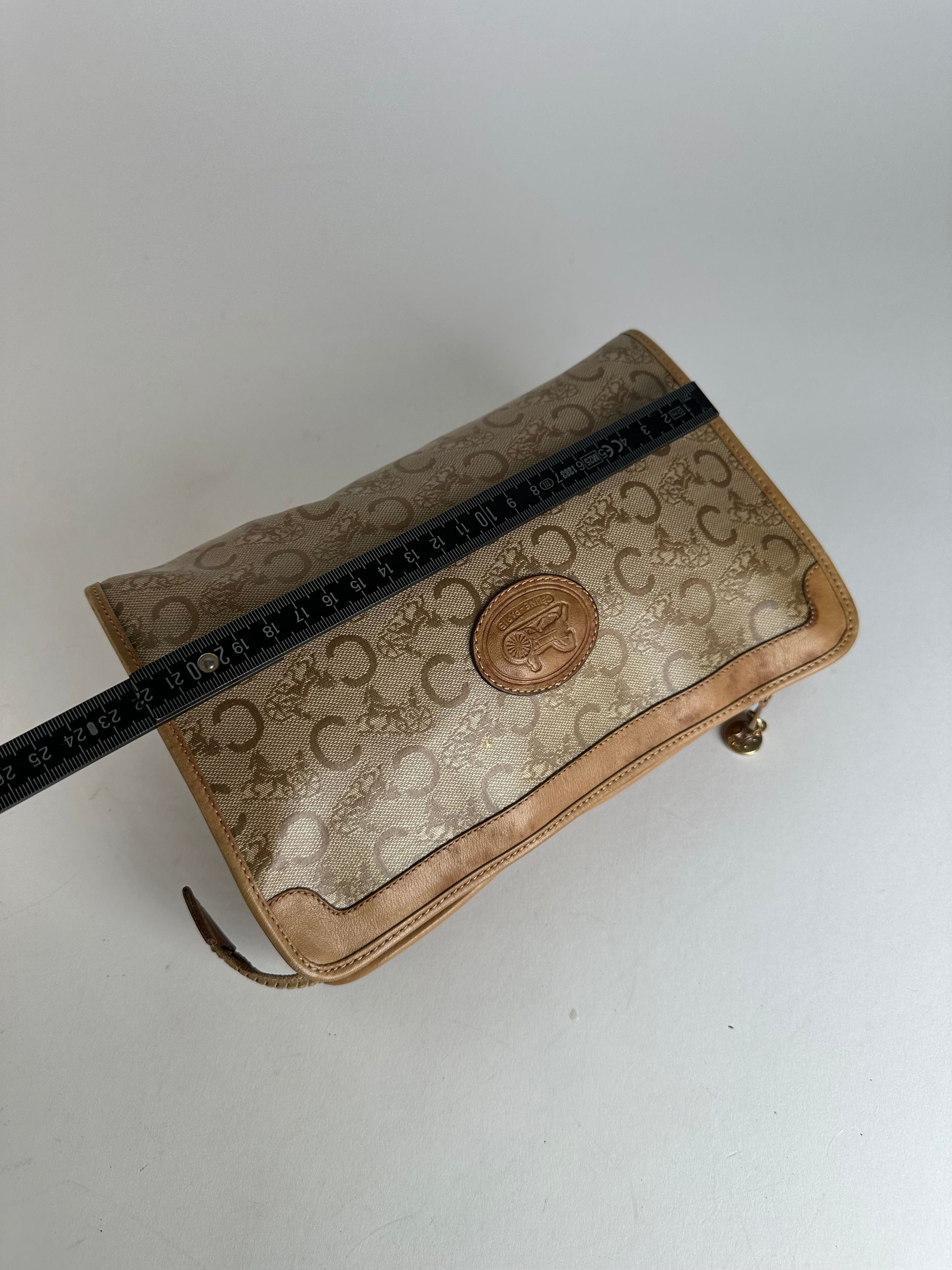 Celine Vintage Paris Triomphe Cariage Logo Leather Clutch Beige Bro Size ONE SIZE - 8 Thumbnail