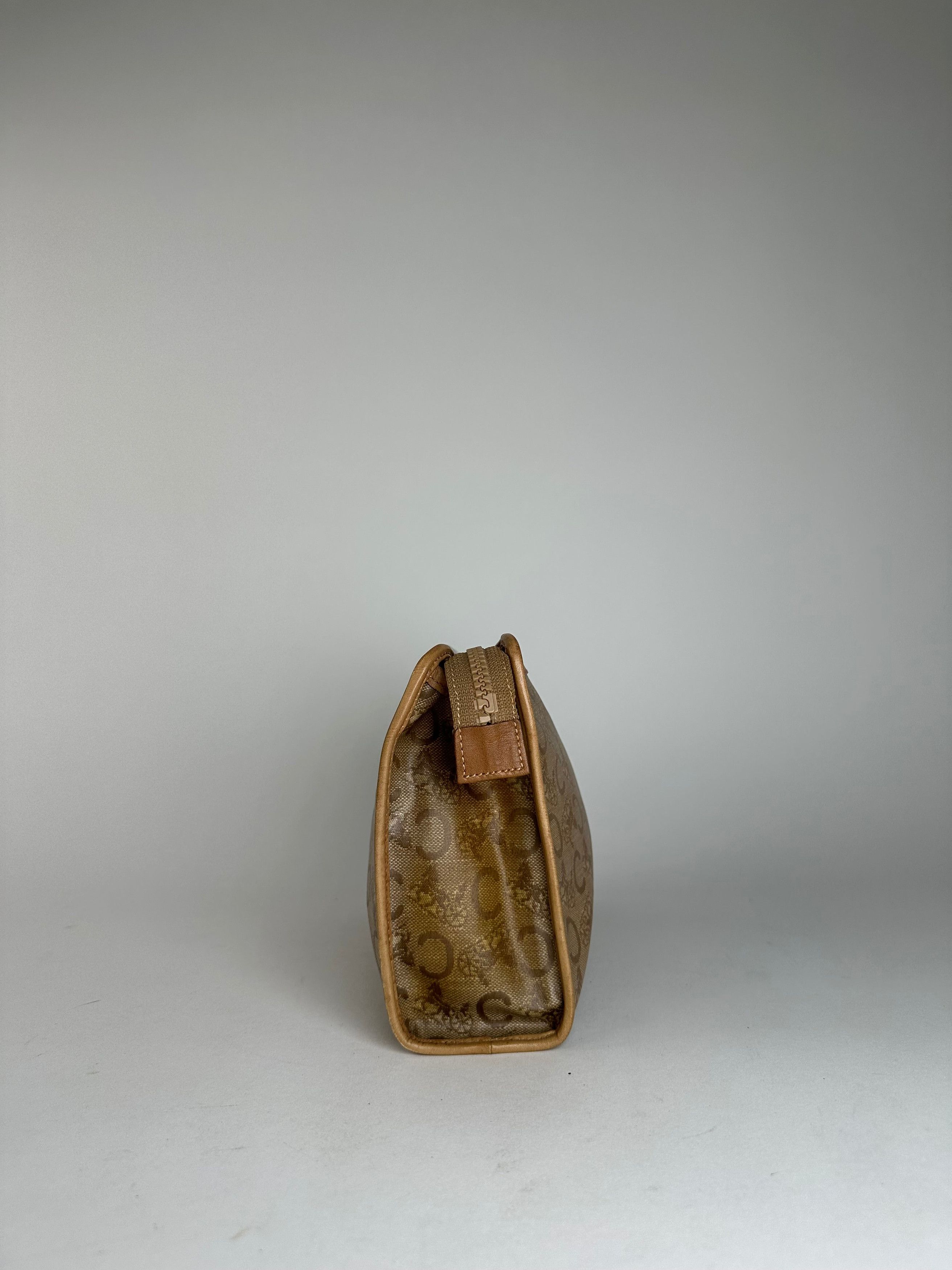 Celine Vintage Paris Triomphe Cariage Logo Leather Clutch Beige Bro Size ONE SIZE - 4 Thumbnail