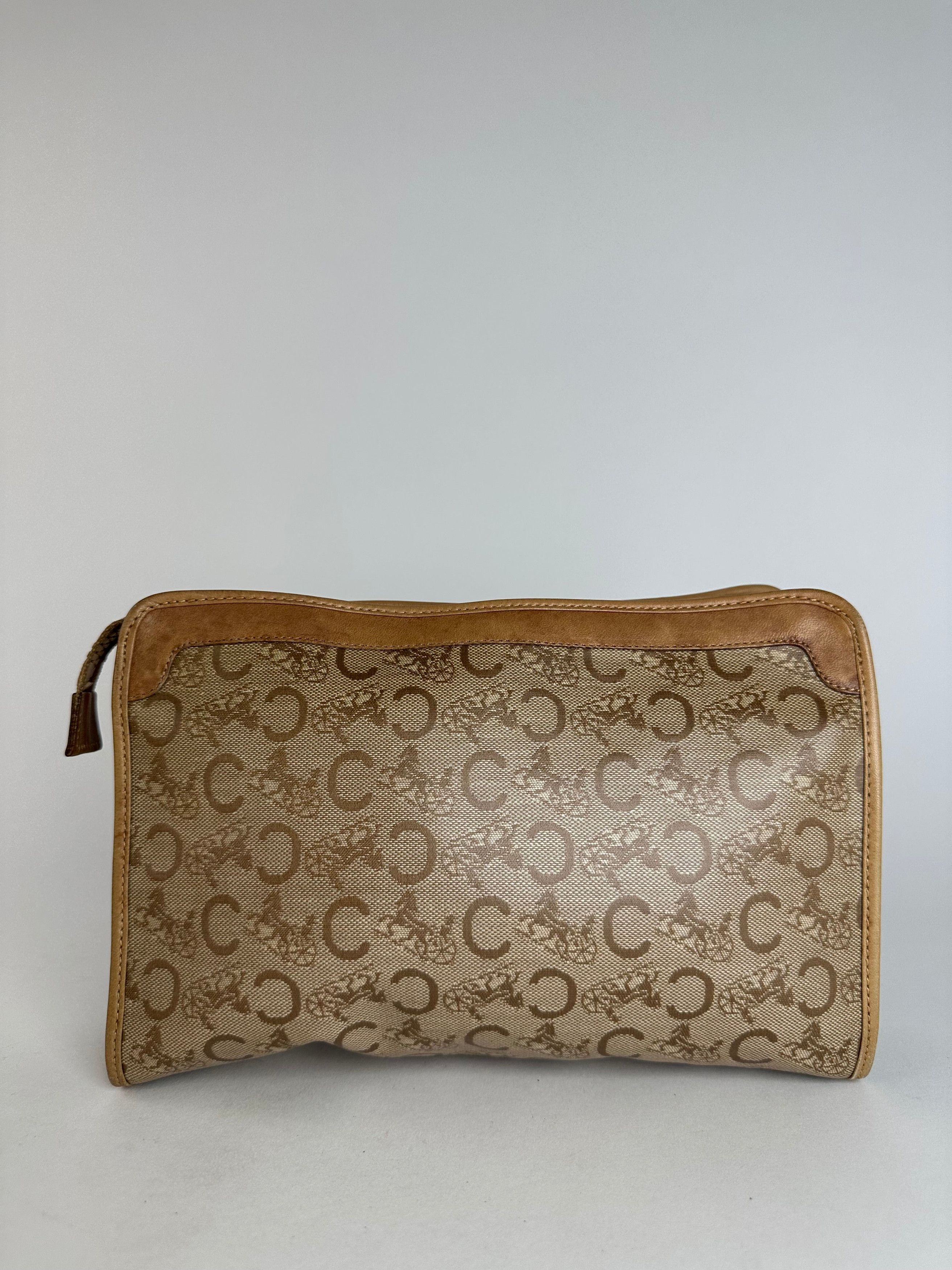 Celine Vintage Paris Triomphe Cariage Logo Leather Clutch Beige Bro Size ONE SIZE - 12 Thumbnail