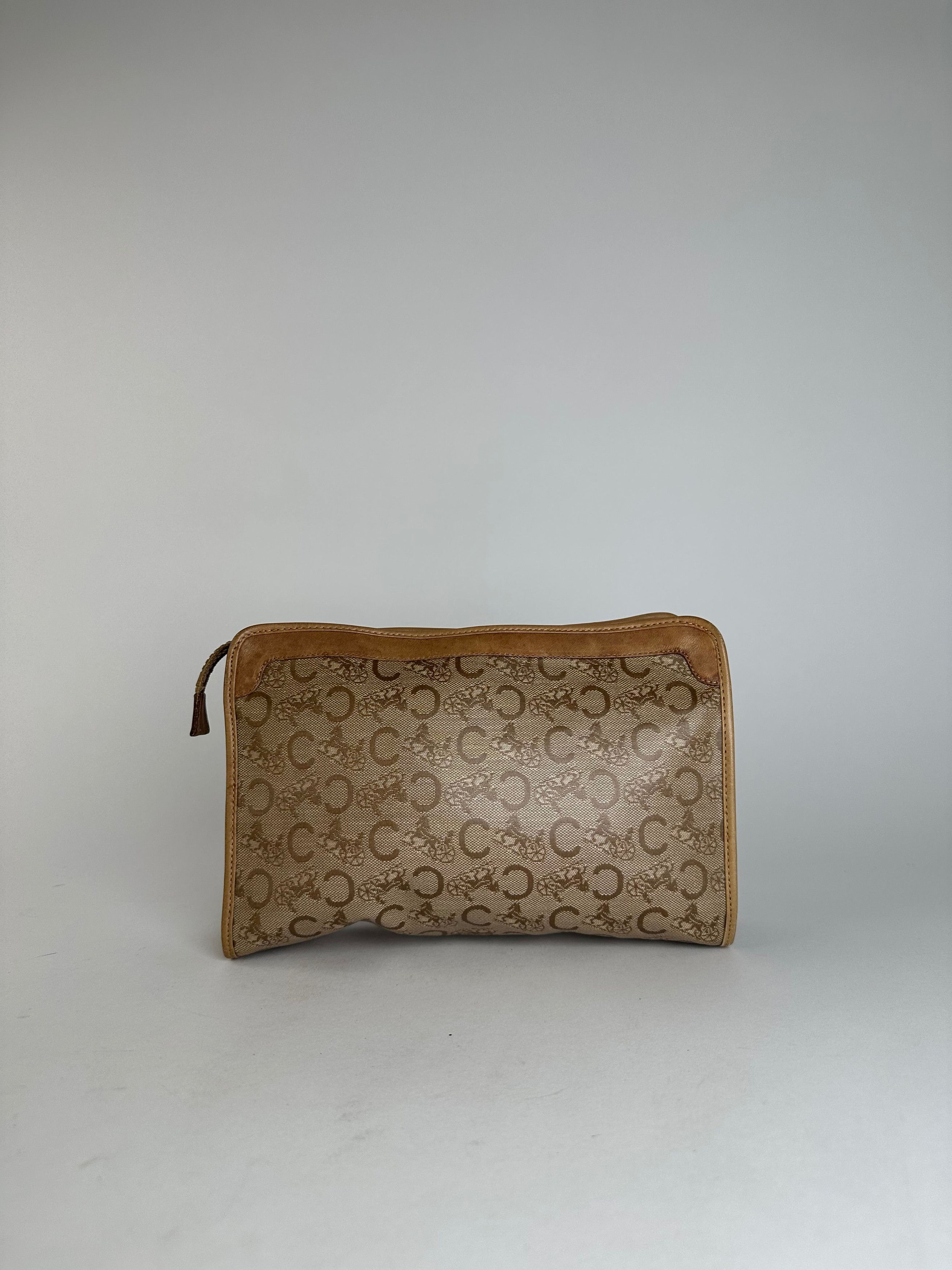 Celine Vintage Paris Triomphe Cariage Logo Leather Clutch Beige Bro Size ONE SIZE - 2 Thumbnail