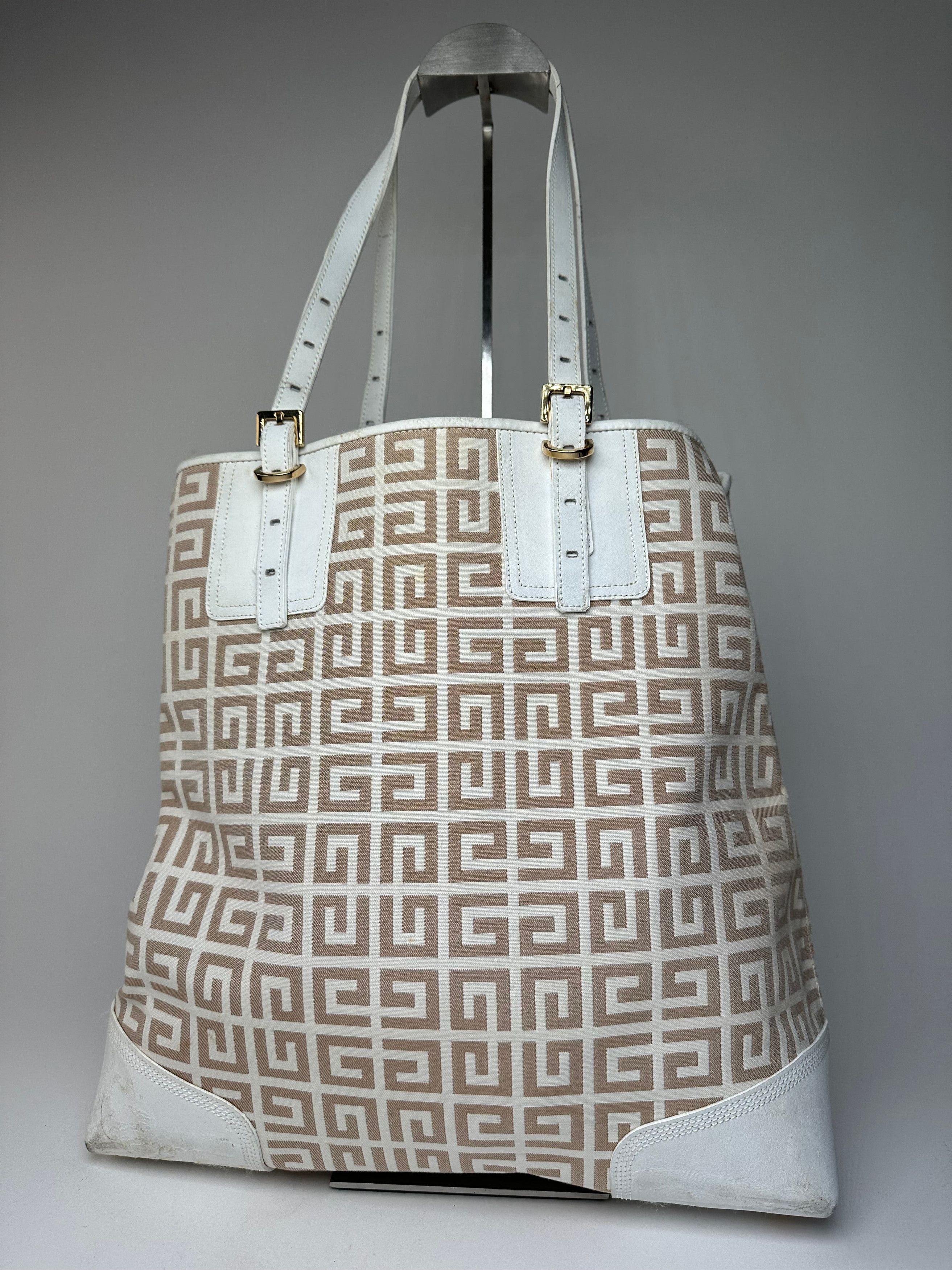 Givenchy Vintage Monogram Leather Canvas Bag White Gold Size ONE SIZE - 6 Thumbnail