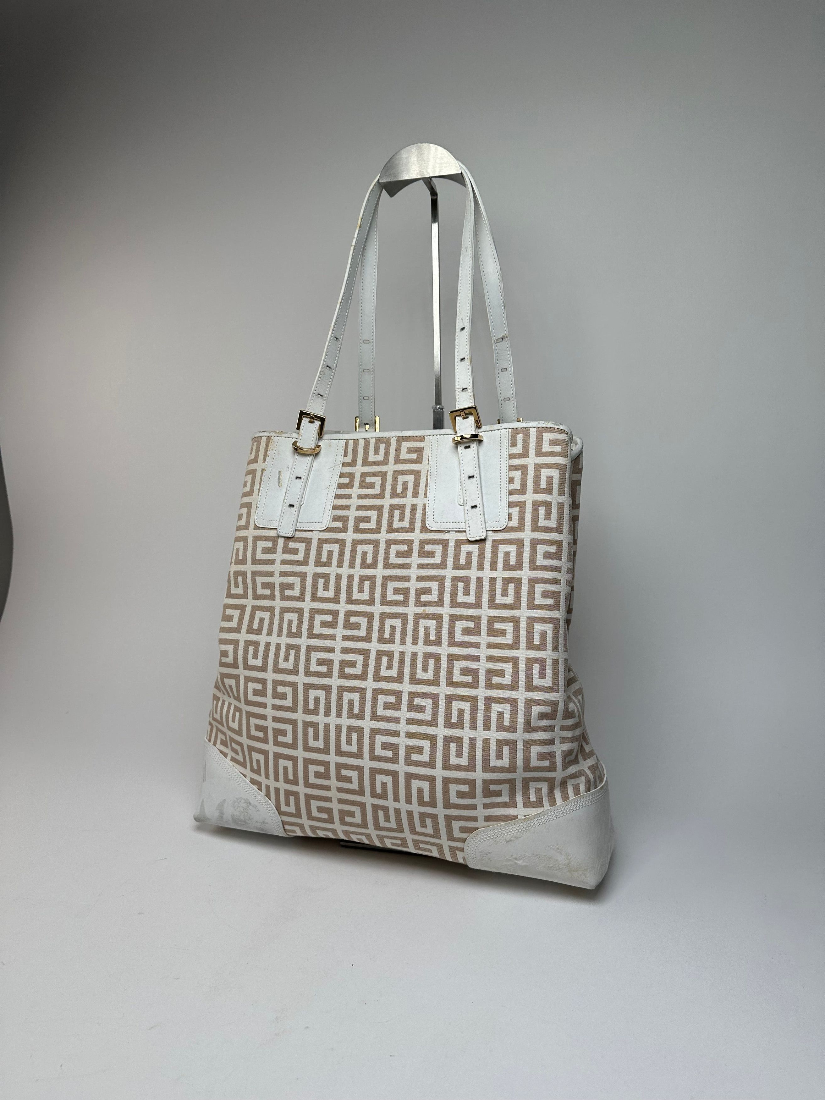 Givenchy Vintage Monogram Leather Canvas Bag White Gold Size ONE SIZE - 14 Thumbnail
