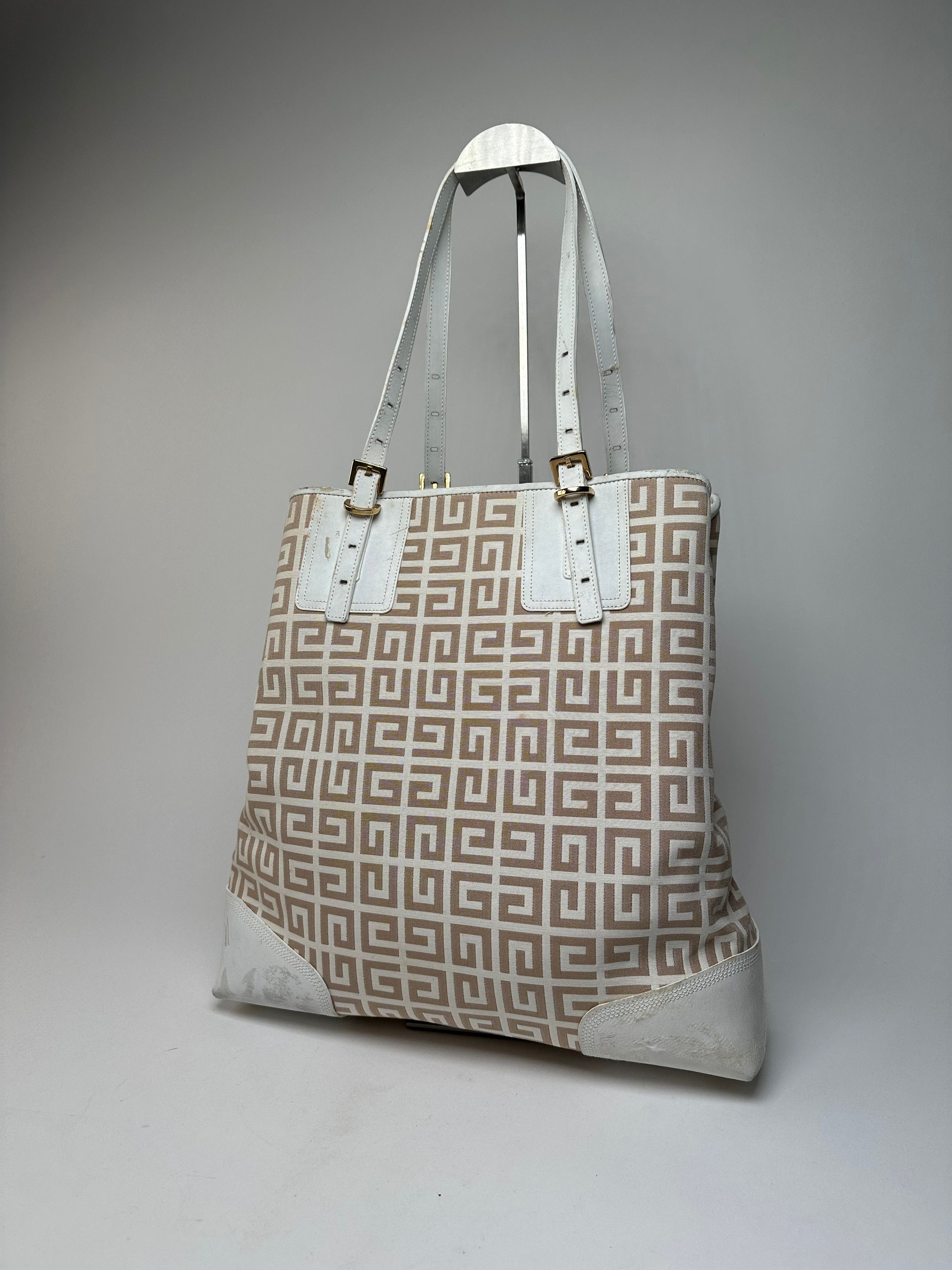 Givenchy Vintage Monogram Leather Canvas Bag White Gold Size ONE SIZE - 4 Thumbnail