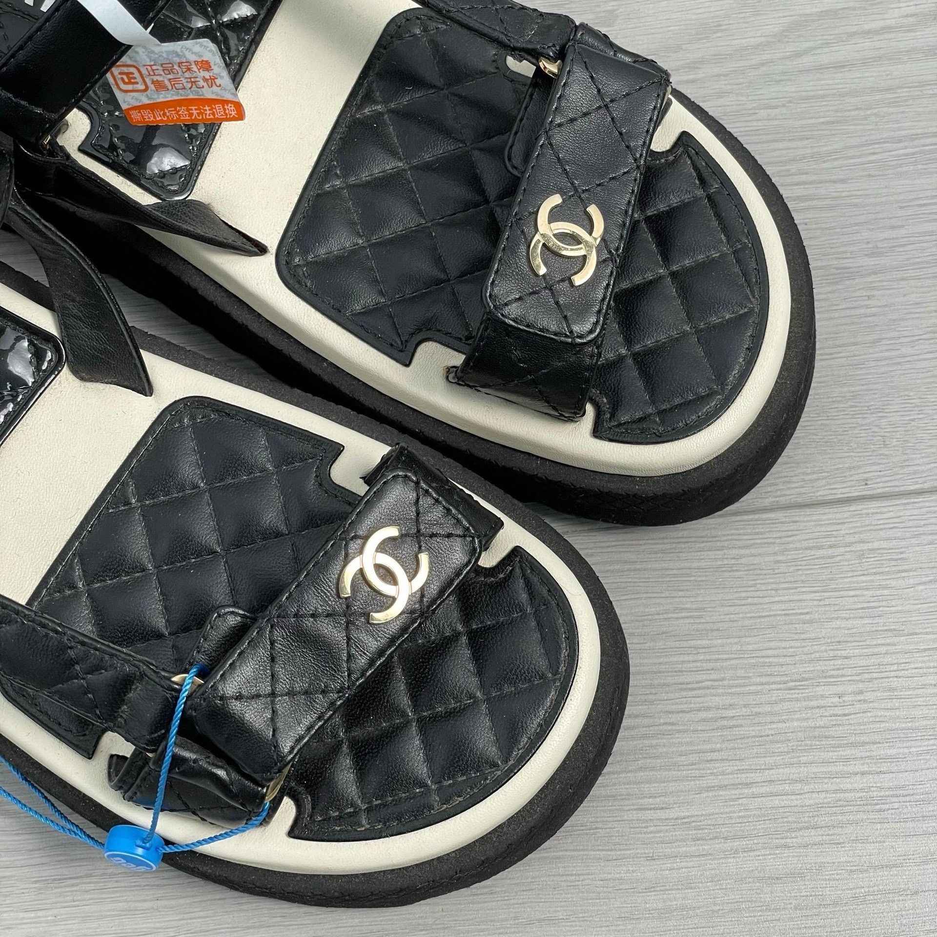 Chanel Chanel Plaid Black Sandals 38 Women Size US 7.5 / IT 37.5 - 3 Thumbnail