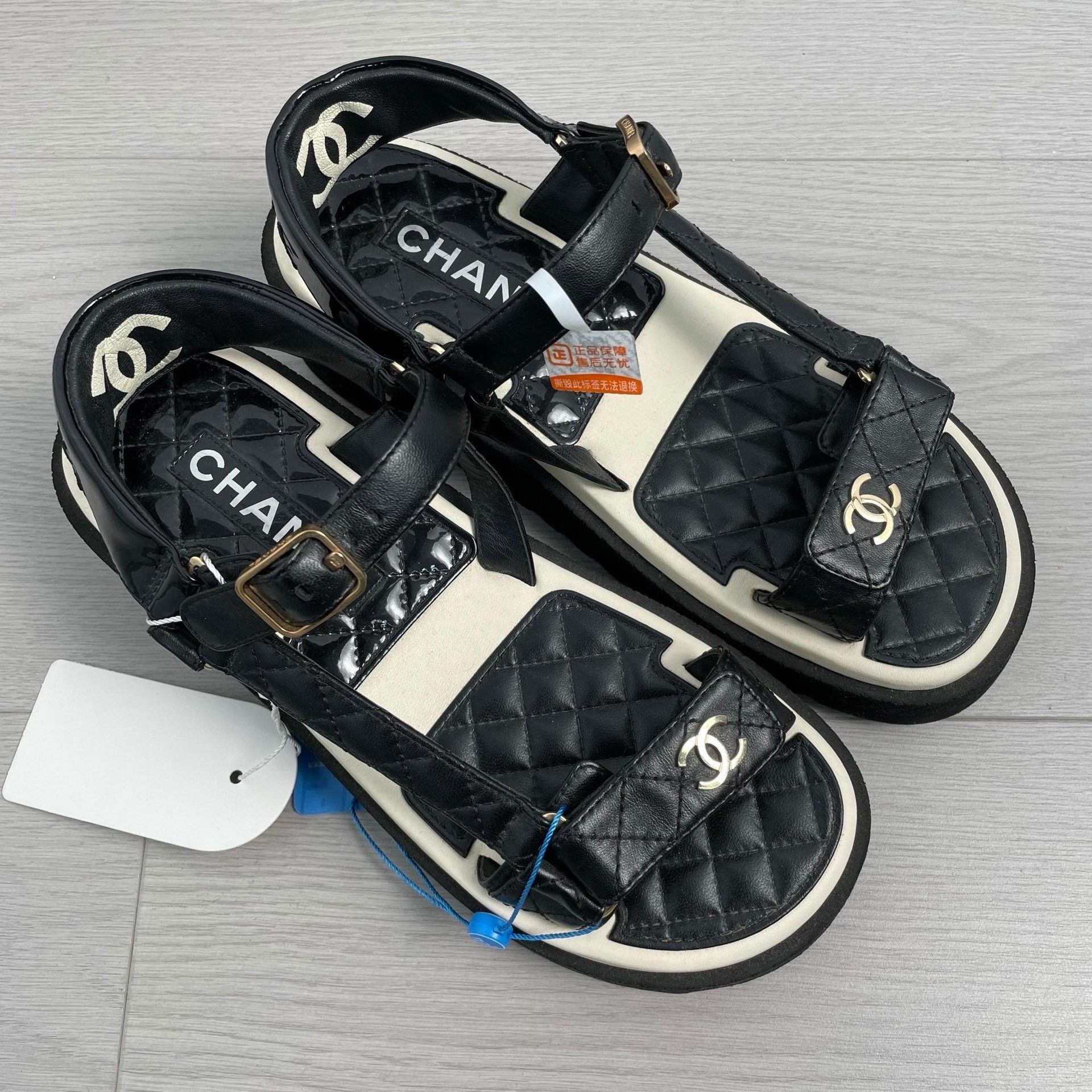 Chanel Chanel Plaid Black Sandals 38 Women Size US 7.5 / IT 37.5 - 2 Thumbnail