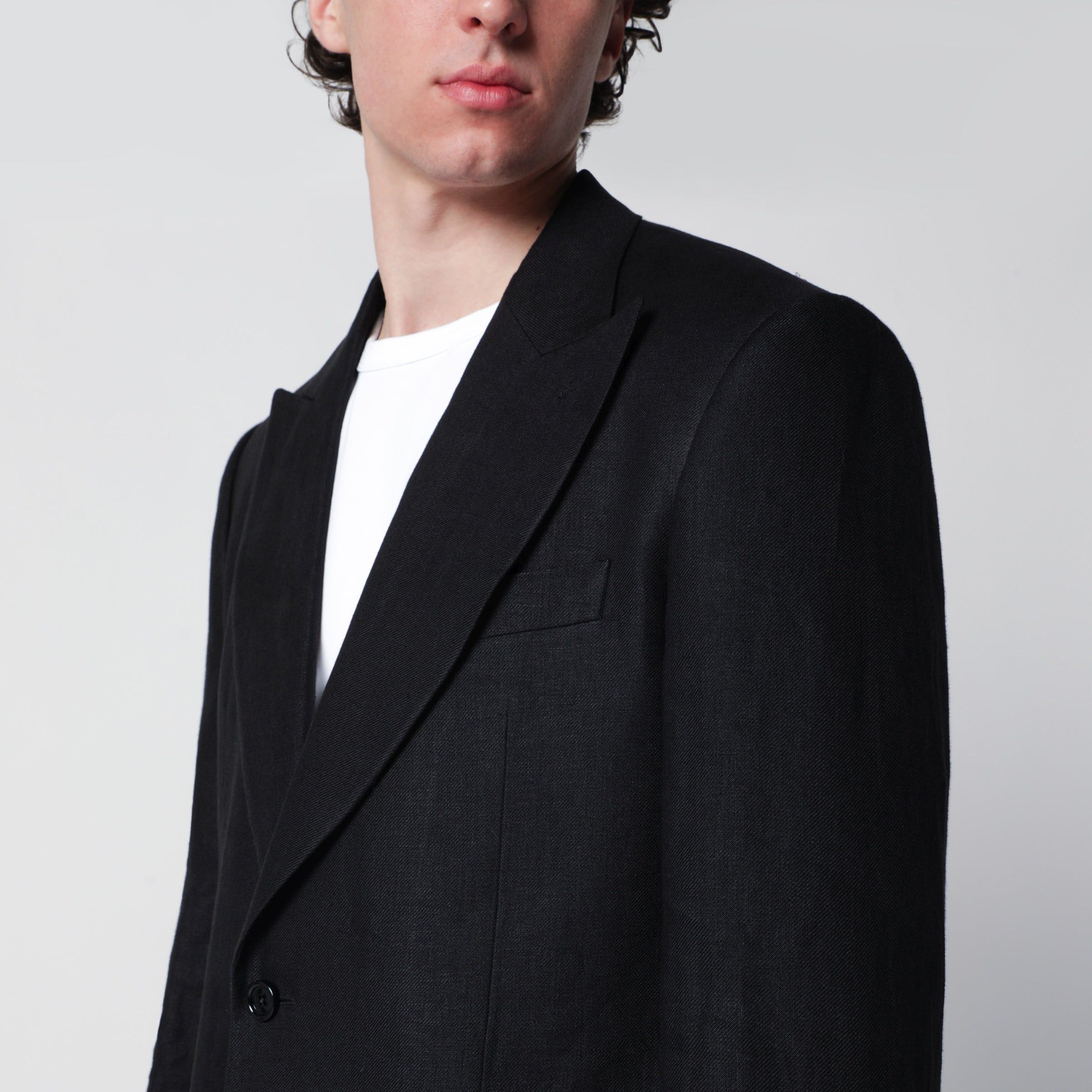 Lardini Lardini Single-Breasted Black Linen Jacket Size US L / EU 52-54 / 3 - 2 Thumbnail
