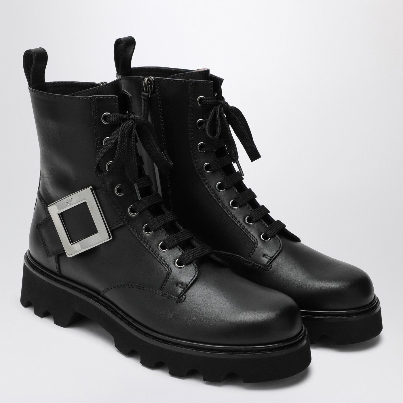Roger Vivier Roger Vivier Viv' Rangers Truck Black Leather Ankle Boots Size US 11 / IT 41 - 2 Thumbnail