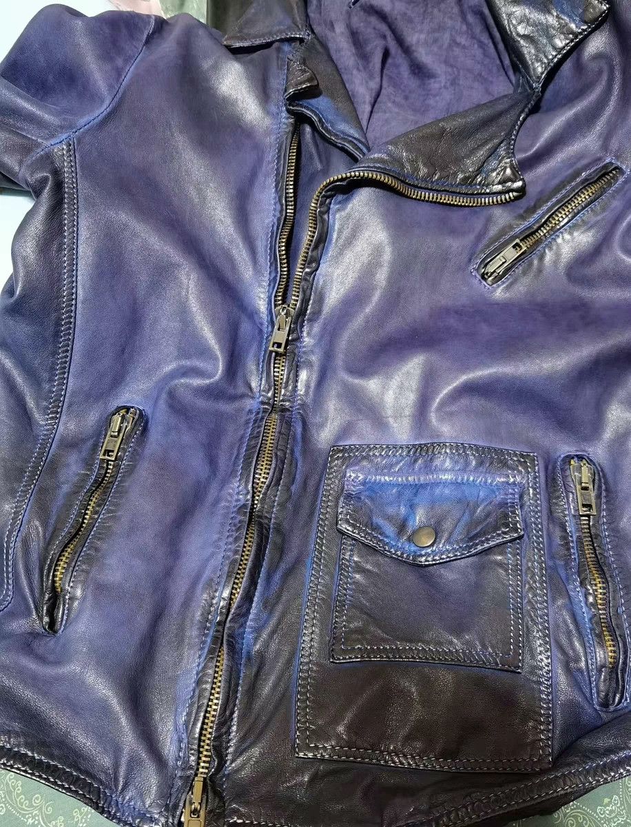 Salvatore Santoro Salvatore Santoro Blue Distressed Leather Jacket Size US M / EU 48-50 / 2 - 2 Thumbnail