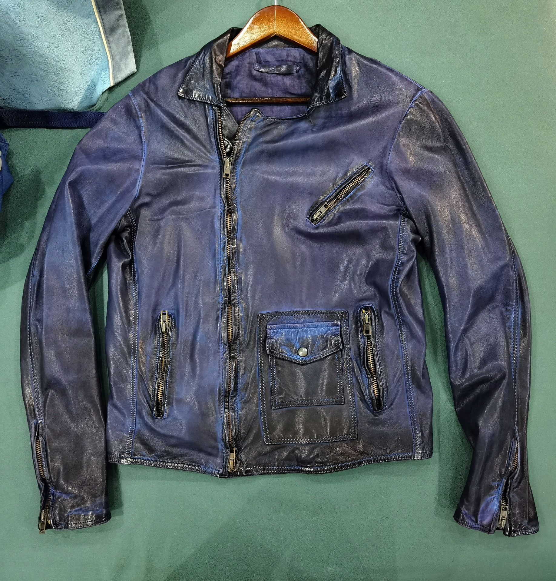 Salvatore Santoro Salvatore Santoro Blue Distressed Leather Jacket Size US M / EU 48-50 / 2 - 3 Thumbnail