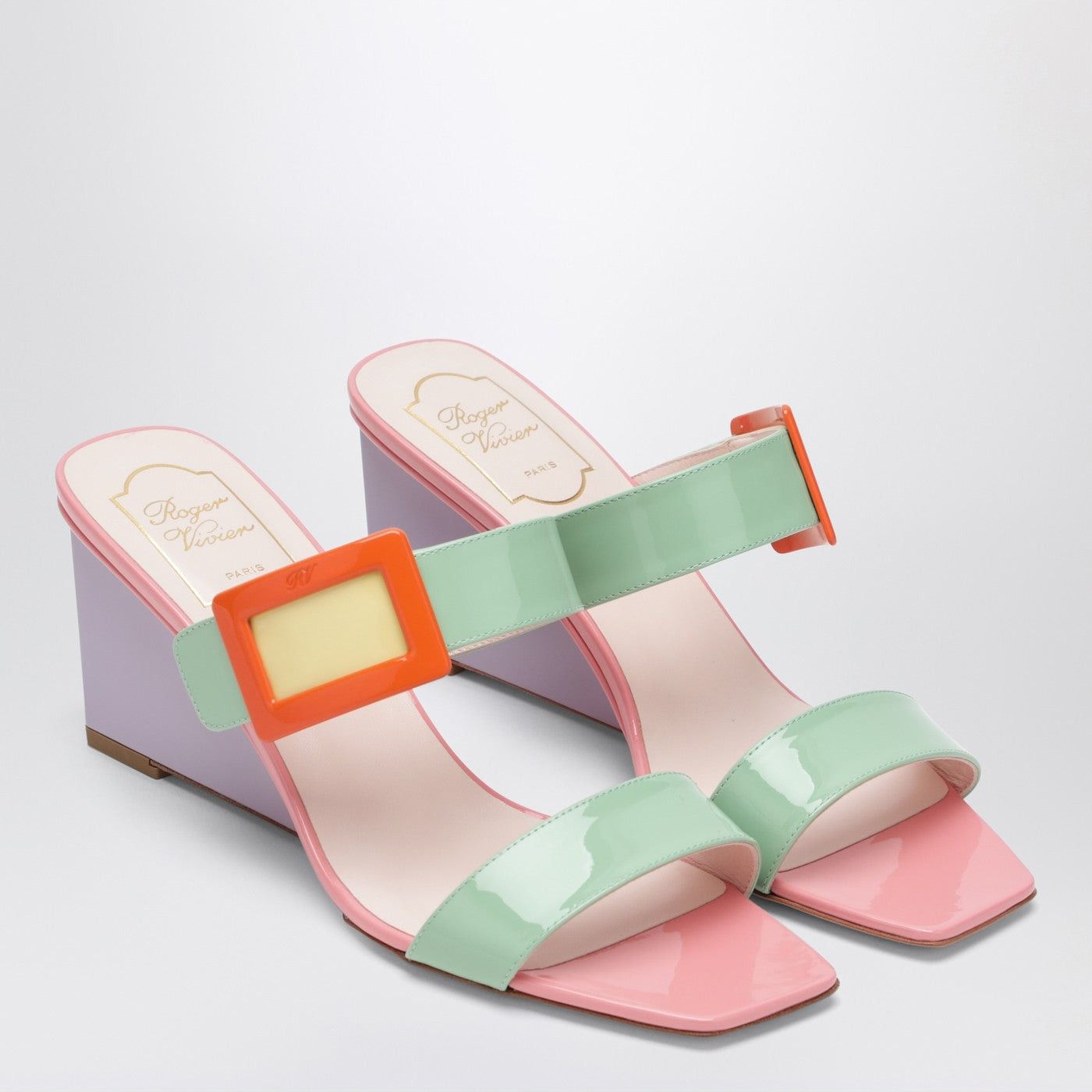 Roger Vivier Roger Vivier Belle Vivier Wedge Mules In Green/Purple Patent Leather Size US 9 / IT 39 - 2 Thumbnail