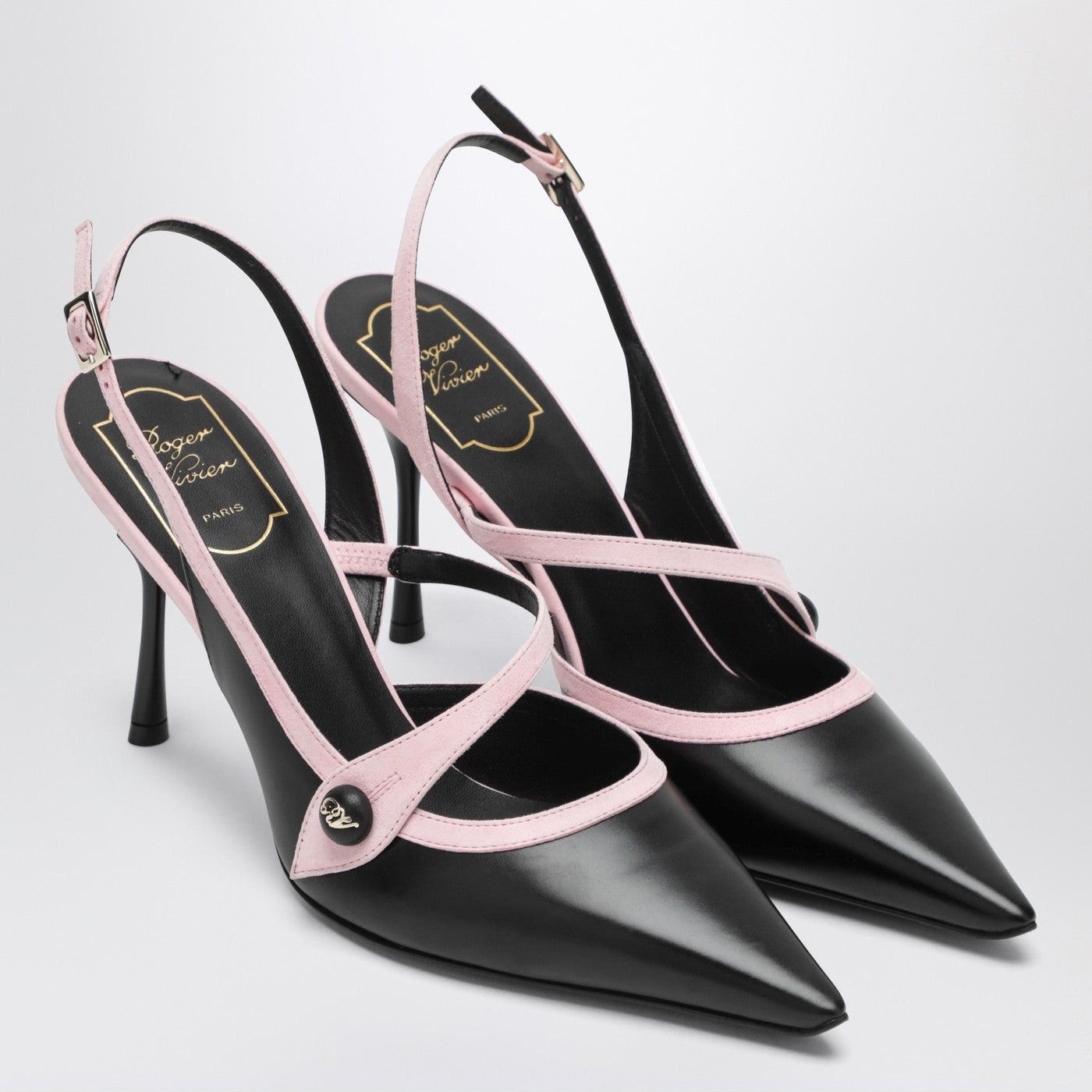 Roger Vivier Roger Vivier Black/Pink Vivier Slingback Pumps Size US 7.5 / IT 37.5 - 2 Thumbnail
