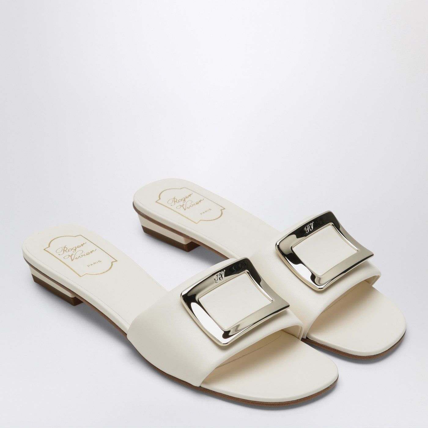 Roger Vivier Roger Vivier Square Buckle Leather Slides White Size US 9 / IT 39 - 2 Thumbnail