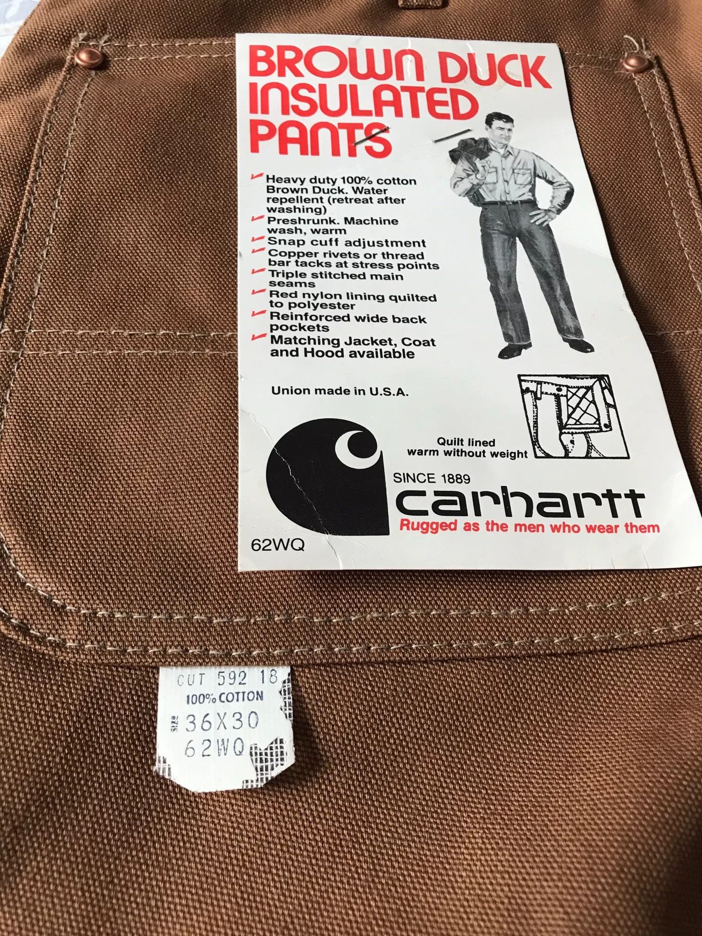 Carhartt 90s Carhartt 62WQ Brown Work Pants Size US 36 / EU 52 - 8 Thumbnail