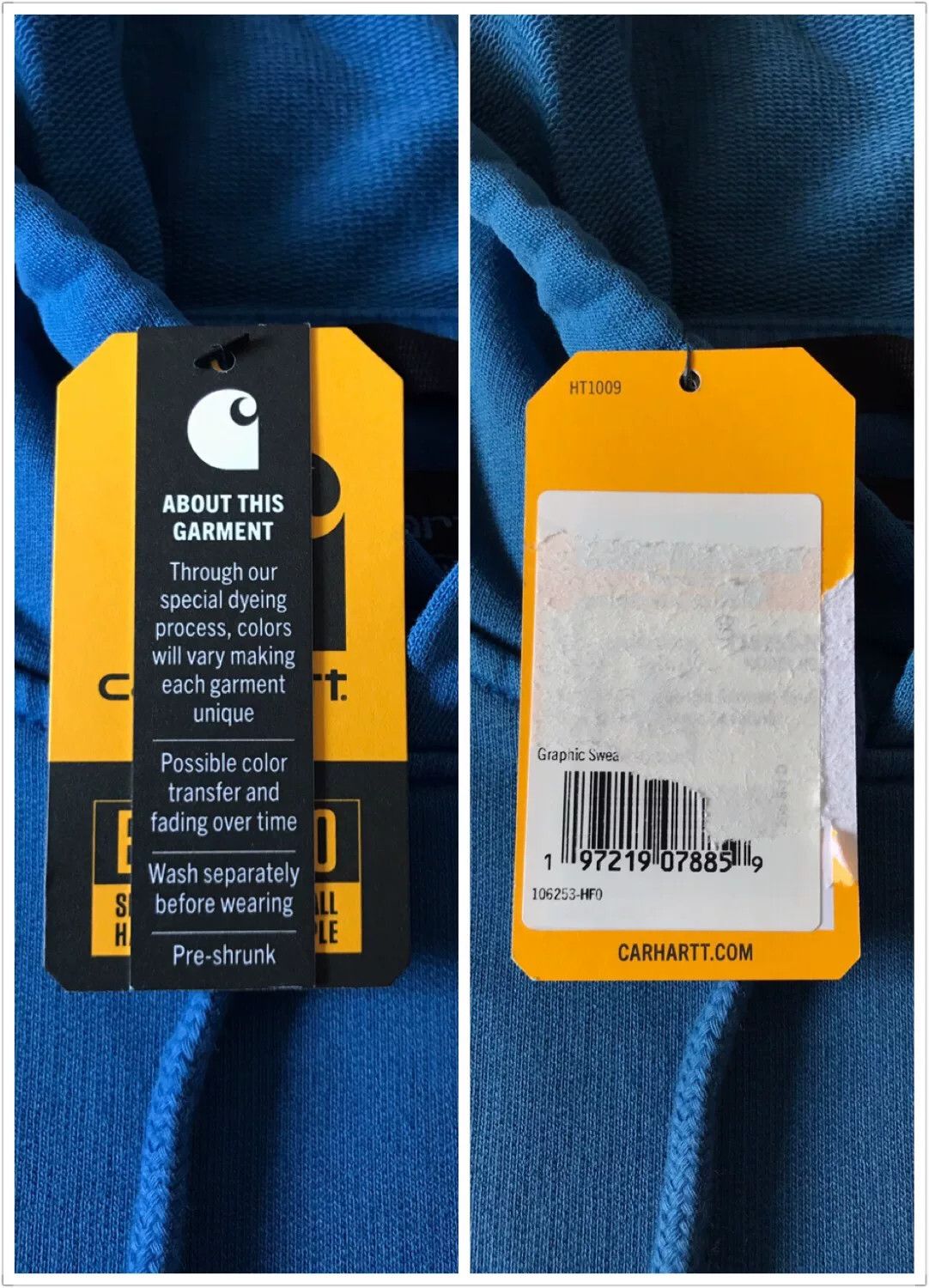 Carhartt Carhartt 106253 Distressed Blue Hoodie Size US L / EU 52-54 / 3 - 8 Thumbnail