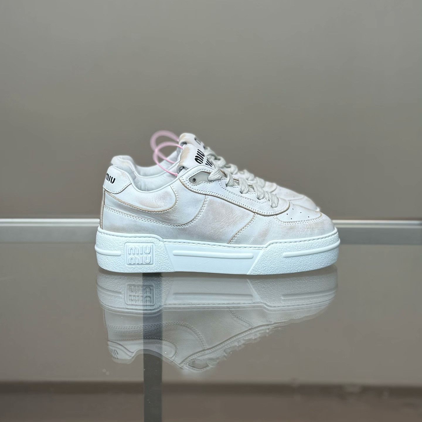 Miu Miu Miu Miu Distressed White Lowtop Sneakers 36 Women Size US 6 / IT 36 - 3 Thumbnail