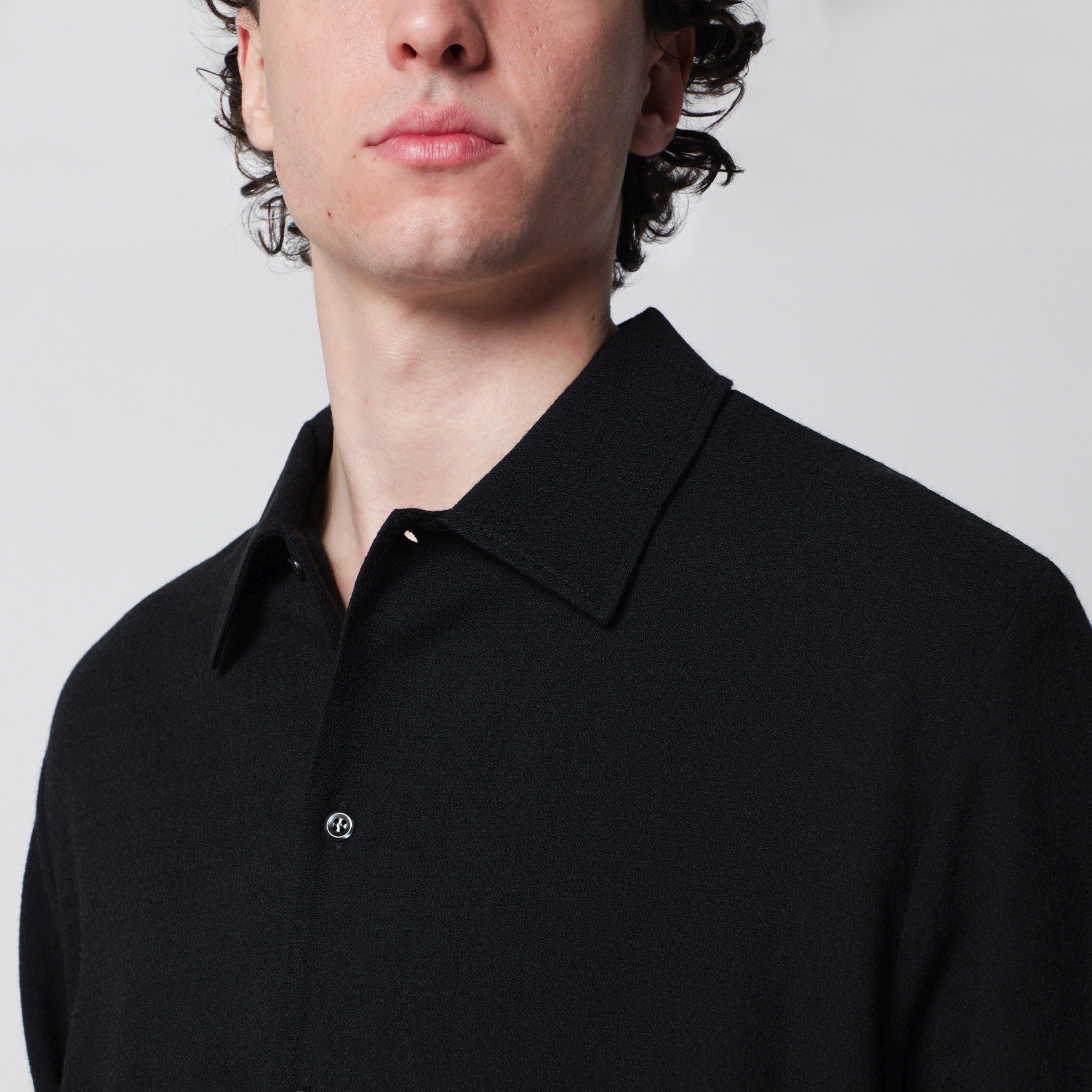 Sefr Sefr Sense Black Wool-Blend Crãªpe Shirt Size US L / EU 52-54 / 3 - 2 Thumbnail