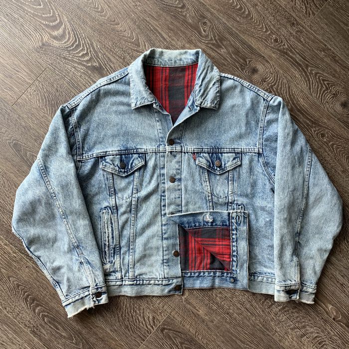 Vintage Vintage 90's Levi's Plaid Lined Trucker Denim Jacket Acid Wash ...