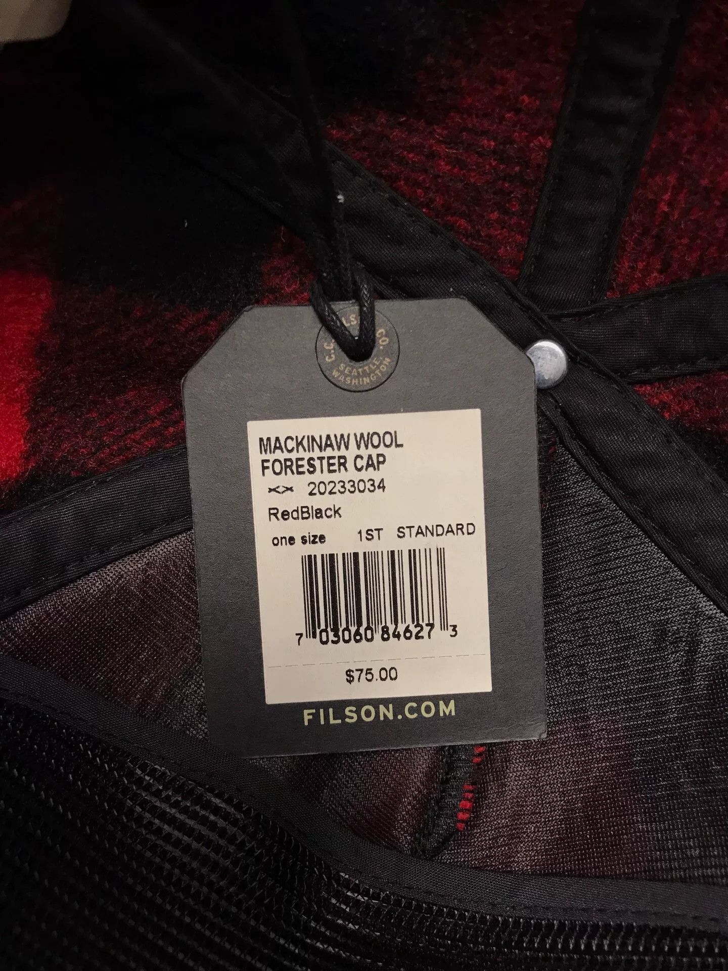 Filson Filson Red Black Plaid Wool Cap Size ONE SIZE - 7 Thumbnail
