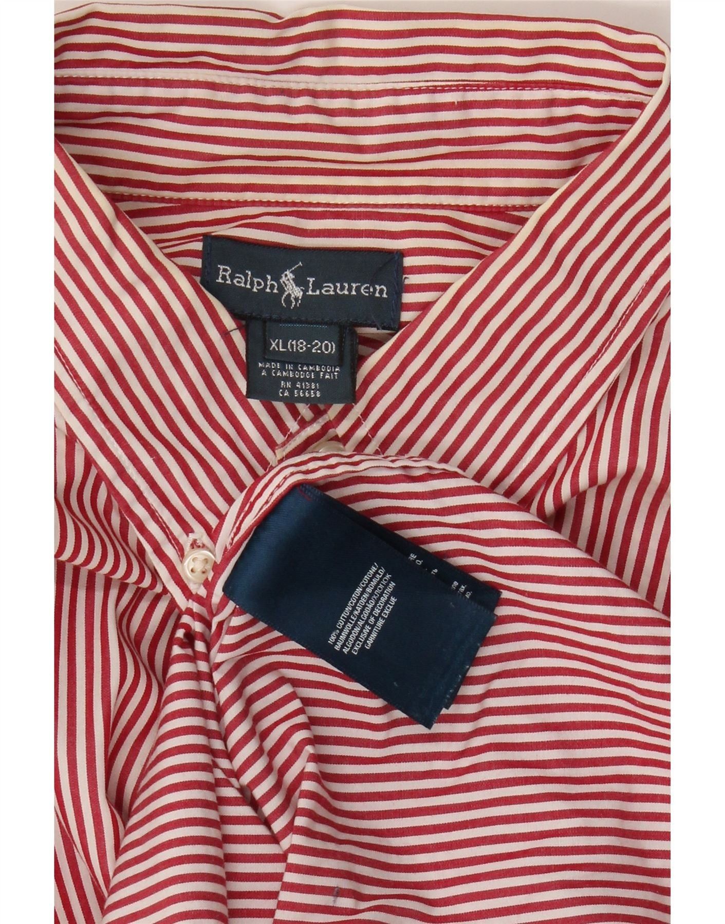 Ralph Lauren Boys Shirt 15-16 Years XL Red Pinstripe Cotton Size XL / US 12-14 / IT 48-50 - 3 Thumbnail