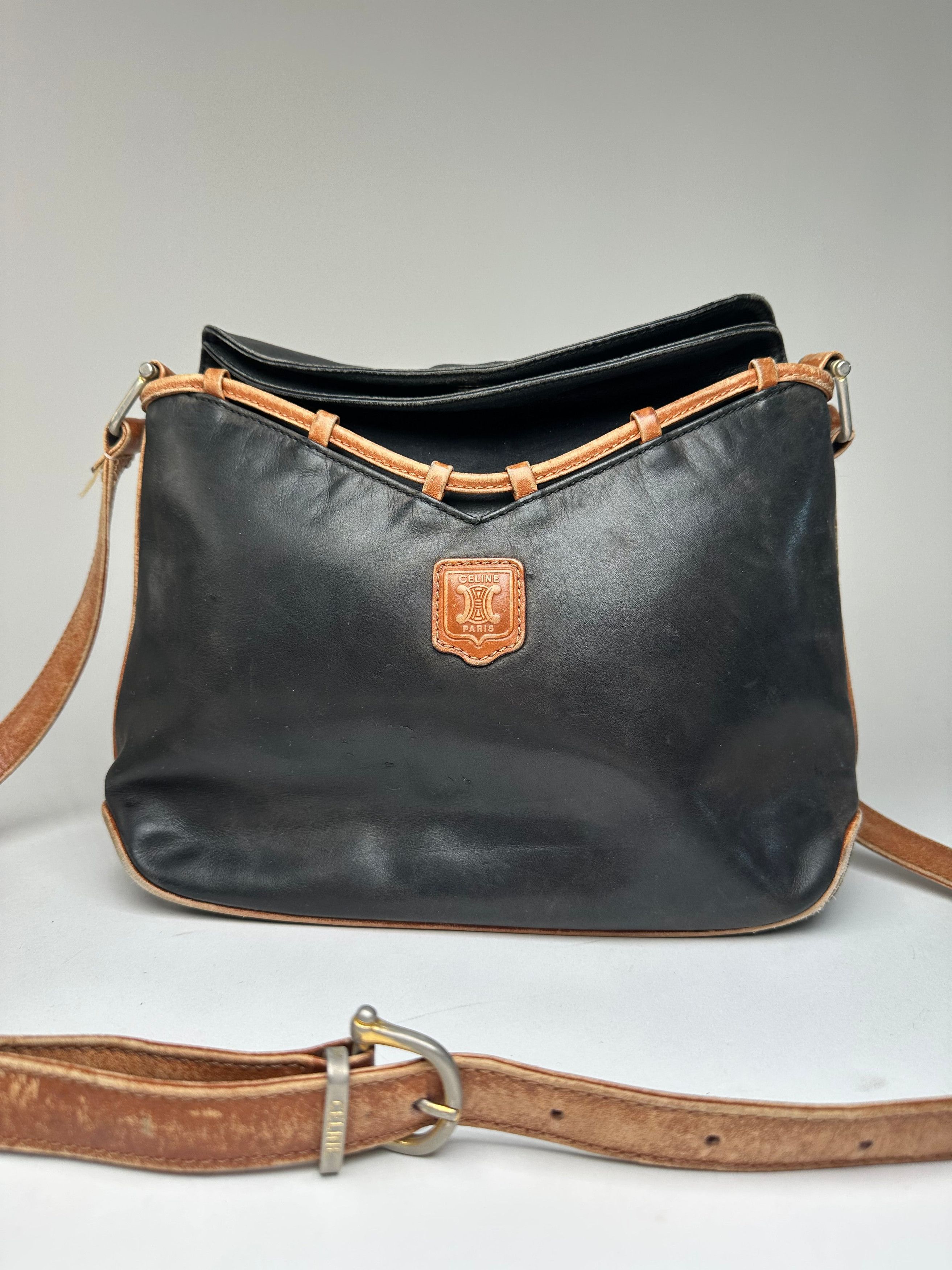 Celine Vintage Paris Leather Shoulder / Crossbody Bag Black Brown Size ONE SIZE - 8 Thumbnail