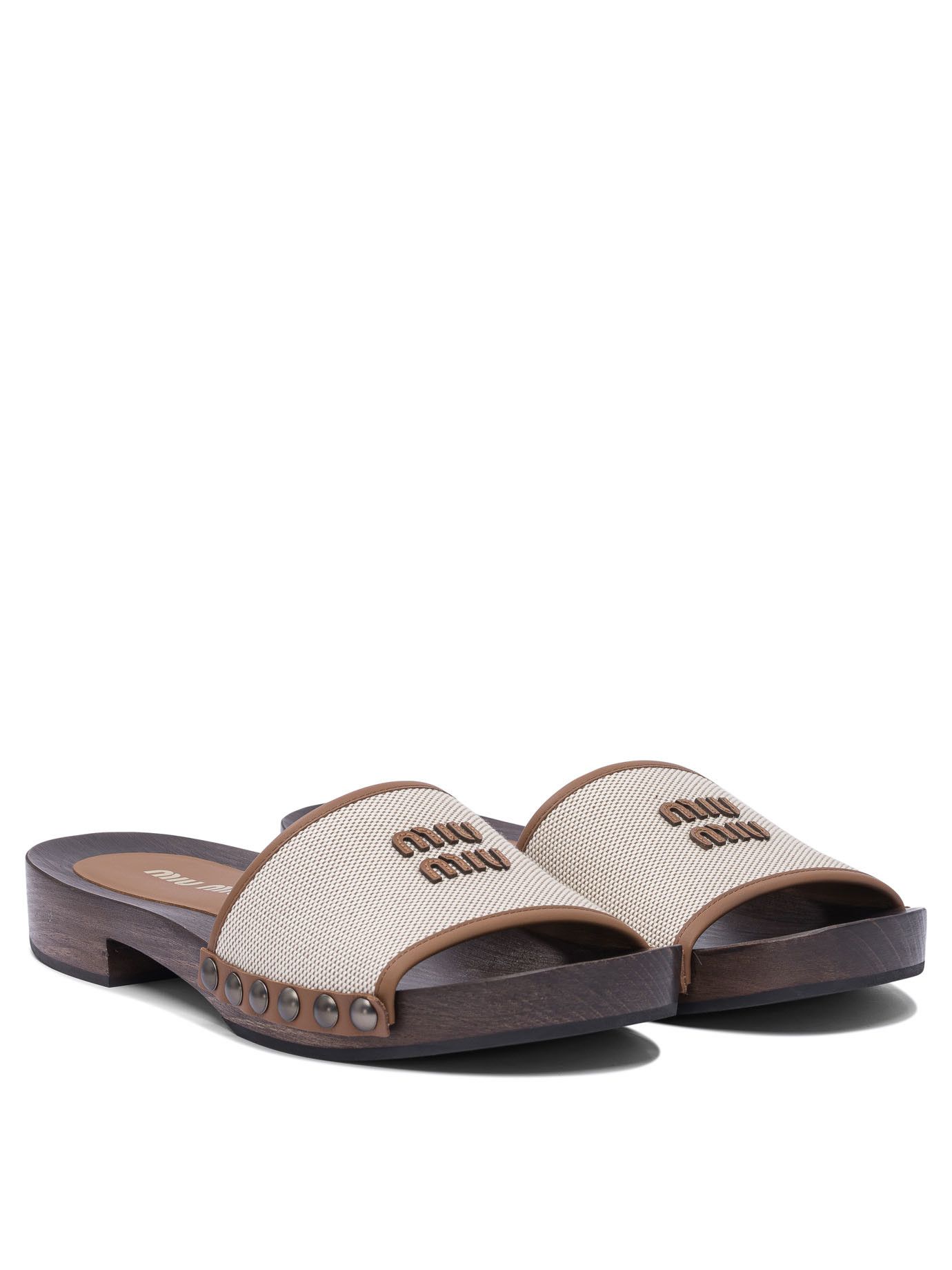 Miu Miu Miu Miu Canvas And Leather Clogs 30 Mm IT 36 Women - USA Duties Paid Size US 6 / IT 36 - 2 Thumbnail