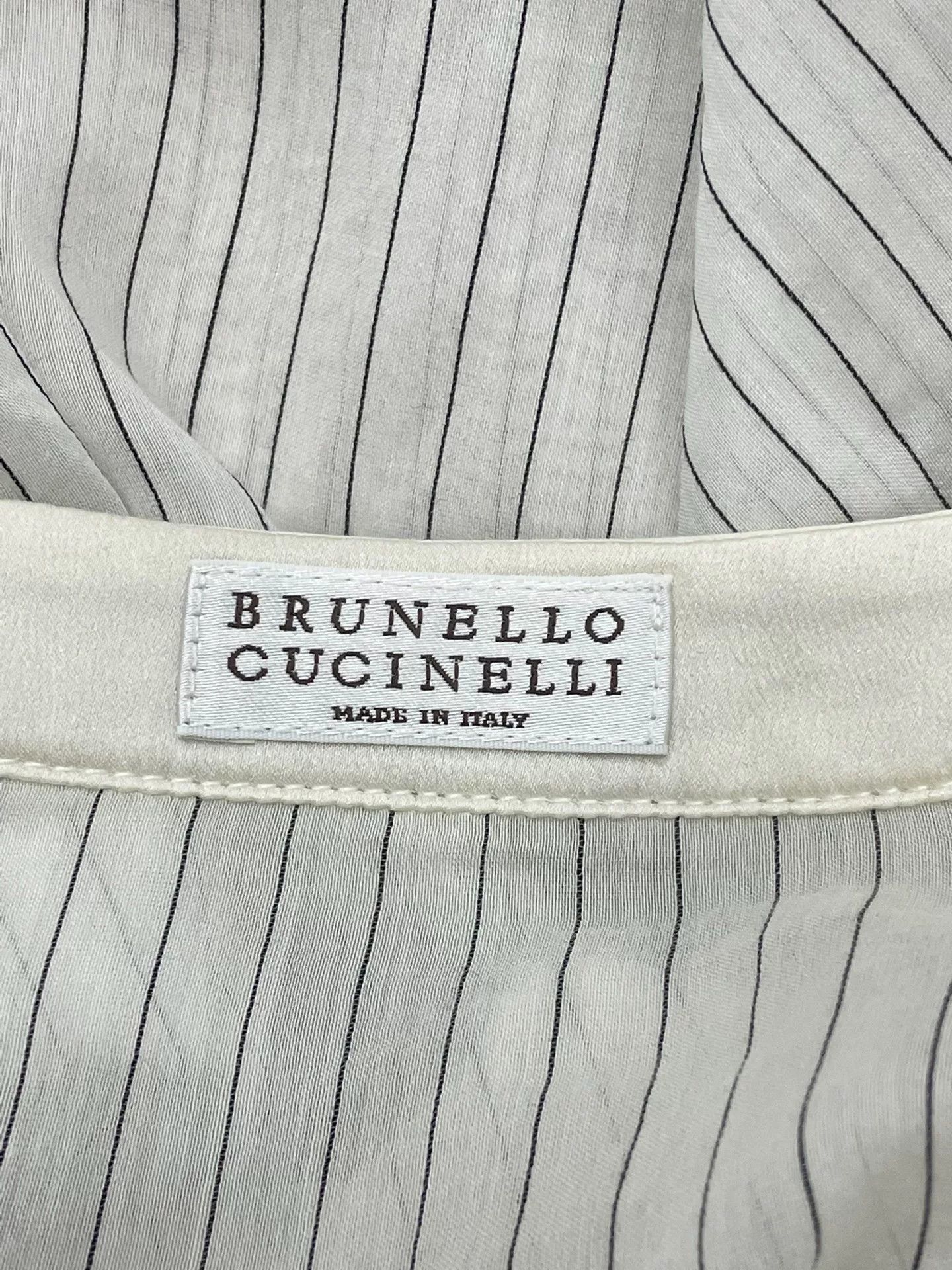 Brunello Cucinelli Brunello Cucinelli White Beaded Striped Shirt Size S / US 4 / IT 40 - 4 Thumbnail