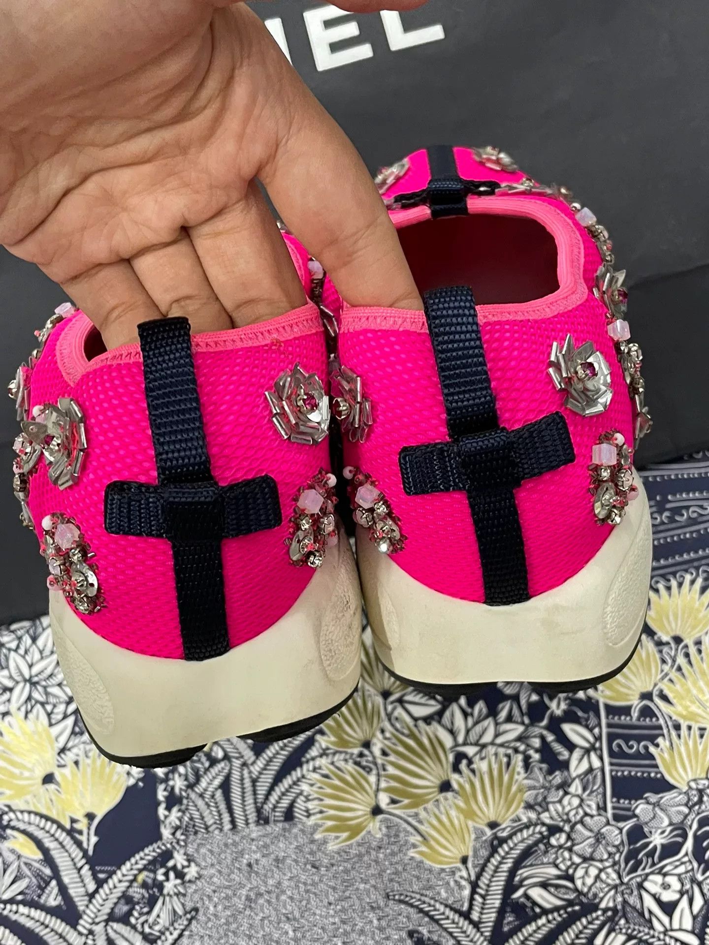 Dior Dior Pink Black Floral Beaded Sneakers Size US 6 / IT 36 - 4 Thumbnail