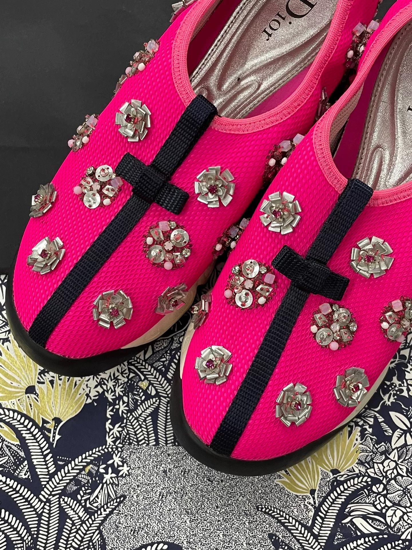 Dior Dior Pink Black Floral Beaded Sneakers Size US 6 / IT 36 - 2 Thumbnail