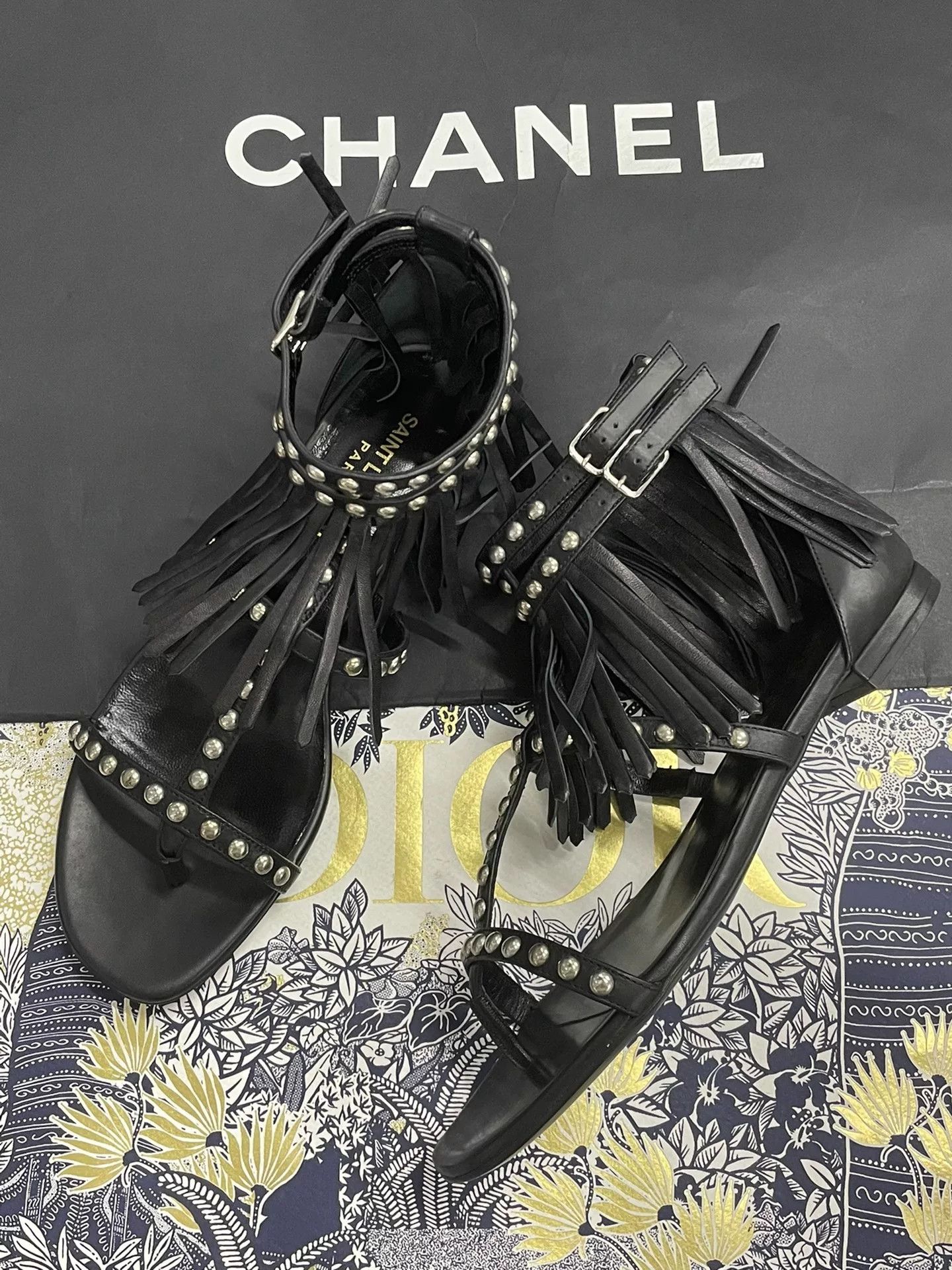 Saint Laurent Paris Saint Laurent Beaded Tassel Flat Sandals Size US 5.5 / IT 35.5 - 2 Thumbnail