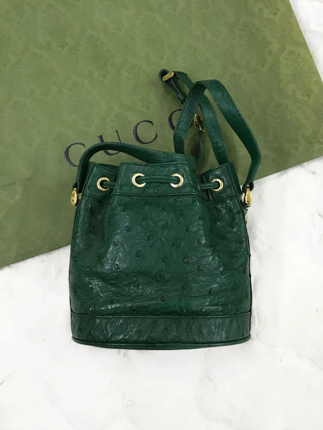 Gucci Gucci Green Ostrich Leather Bucket Bag Size ONE SIZE - 2 Thumbnail