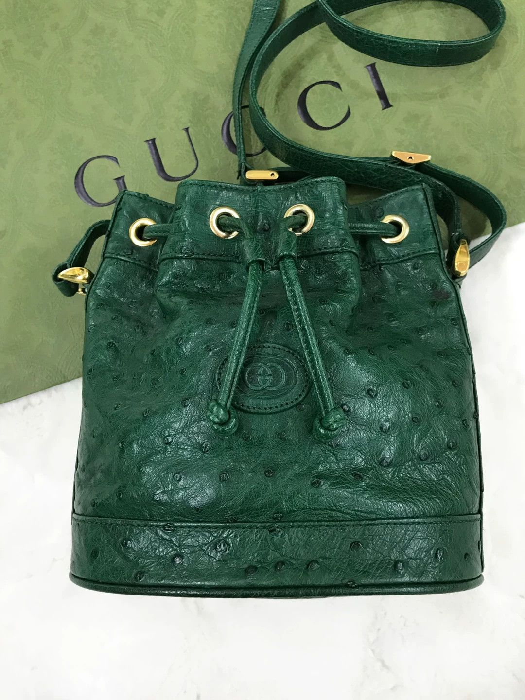 Gucci Gucci Green Ostrich Leather Bucket Bag Size ONE SIZE - 3 Thumbnail
