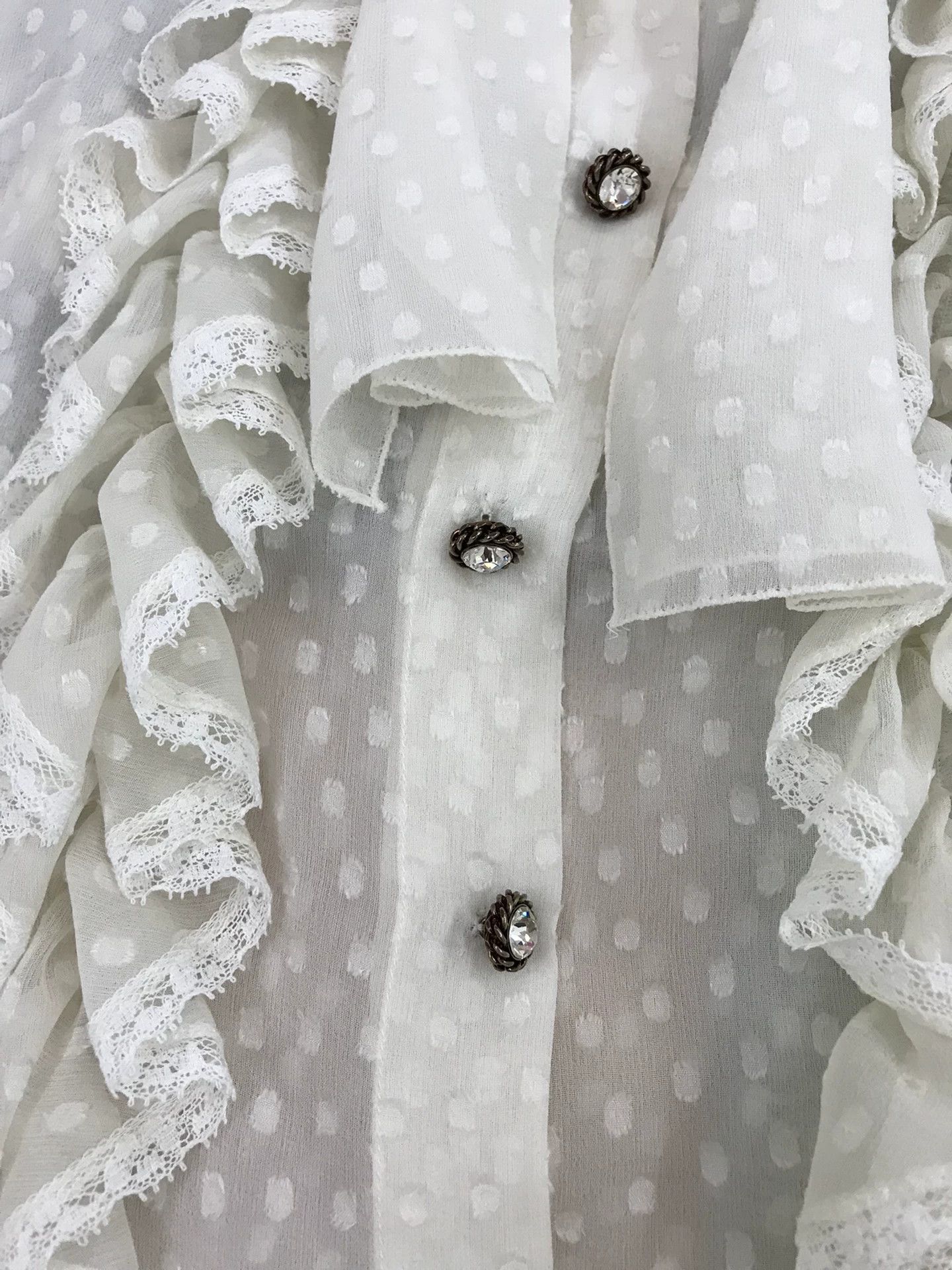 Dolce & Gabbana Dolce Gabbana White Polka Dot Silk Blouse Size S / US 4 / IT 40 - 3 Thumbnail