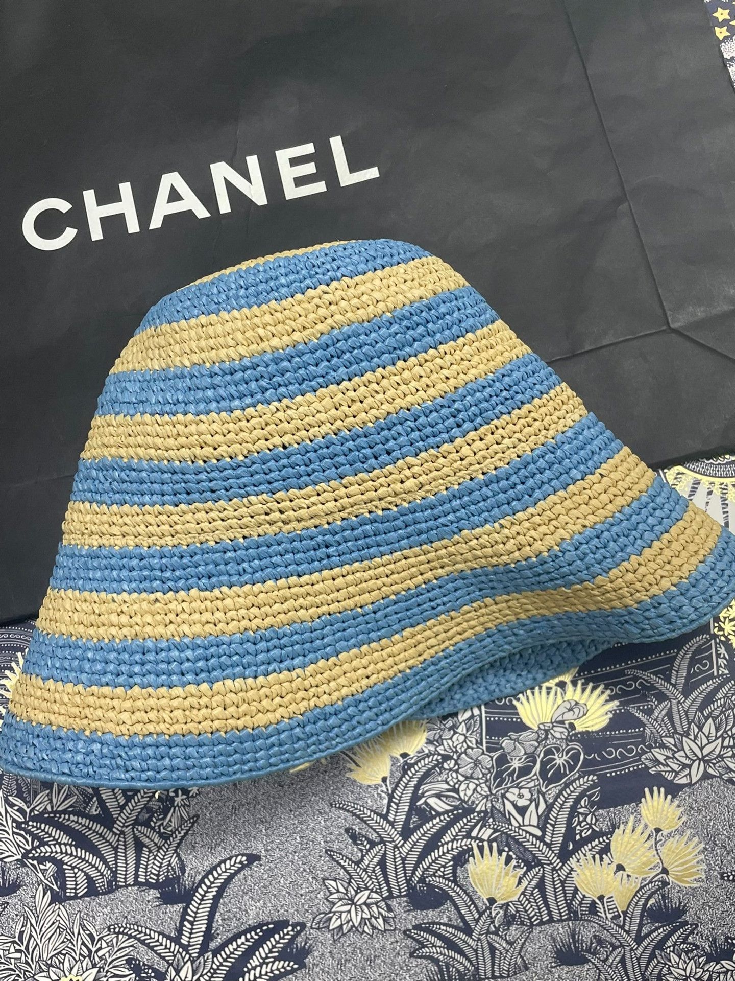 Prada Prada Blue Striped Straw Bucket Hat Size ONE SIZE - 3 Thumbnail
