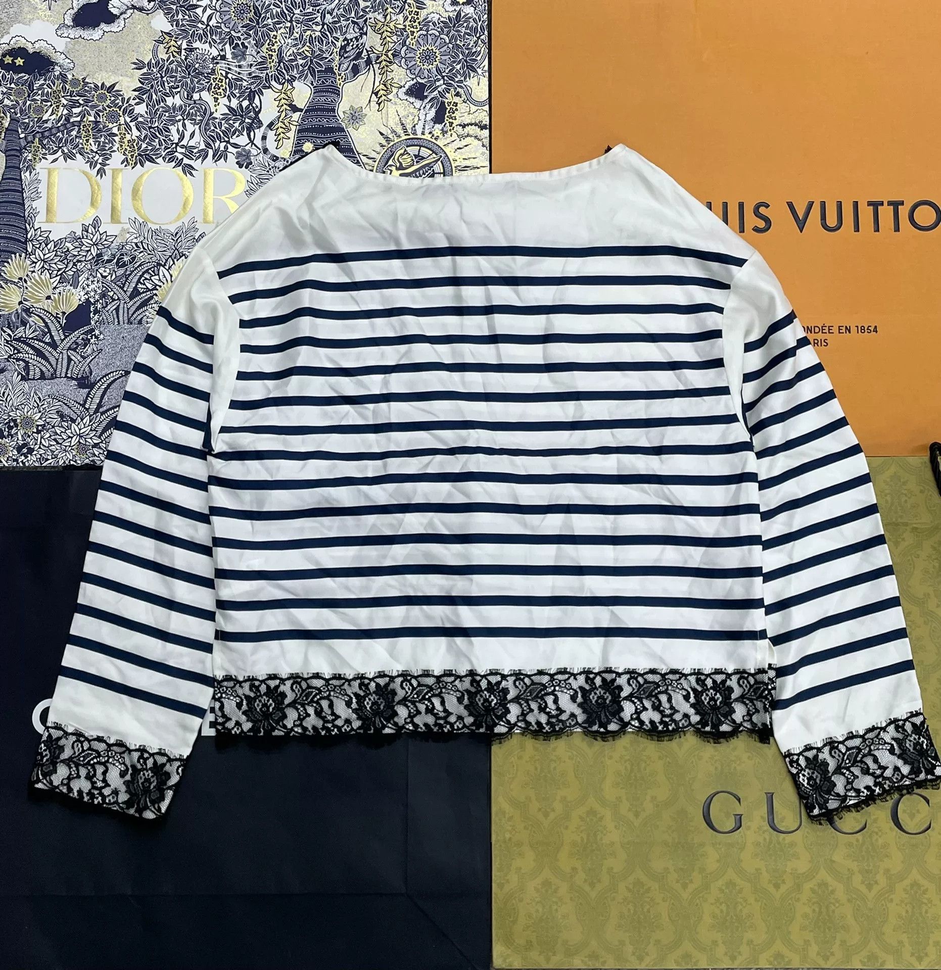 Dolce & Gabbana Dolce&Gabbana Silk Stripe Lace Top Size S / US 4 / IT 40 - 2 Thumbnail